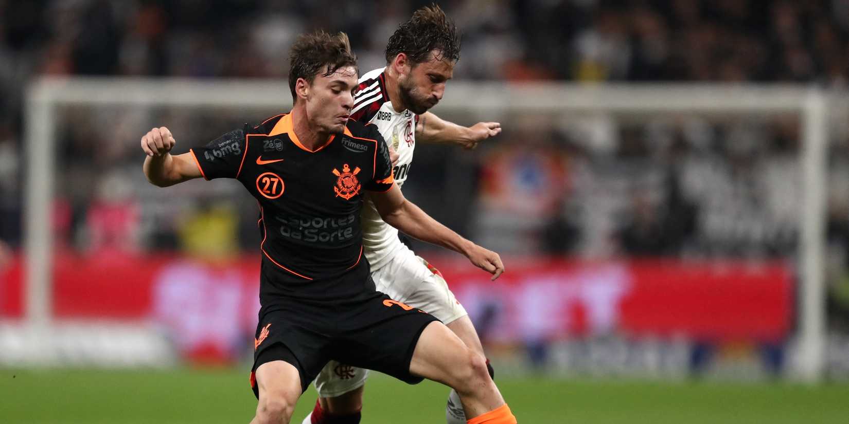 Flamengo's Matias Vina in action with Corinthians' Breno Bidon
