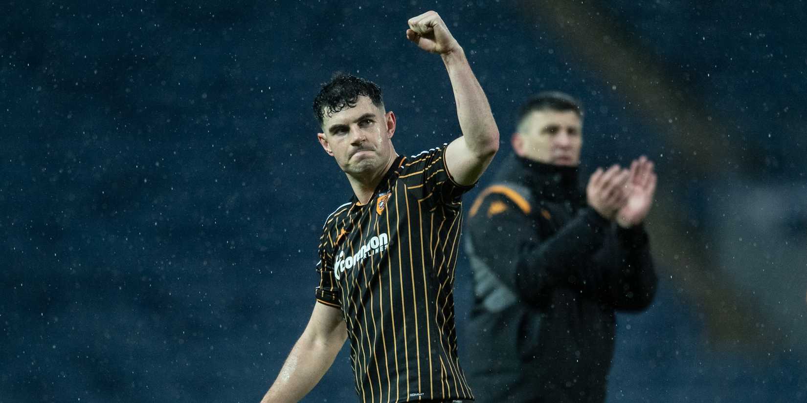 Hull City's John Egan watches the Sky Bet Championship match between Blackburn Rovers and Hull City