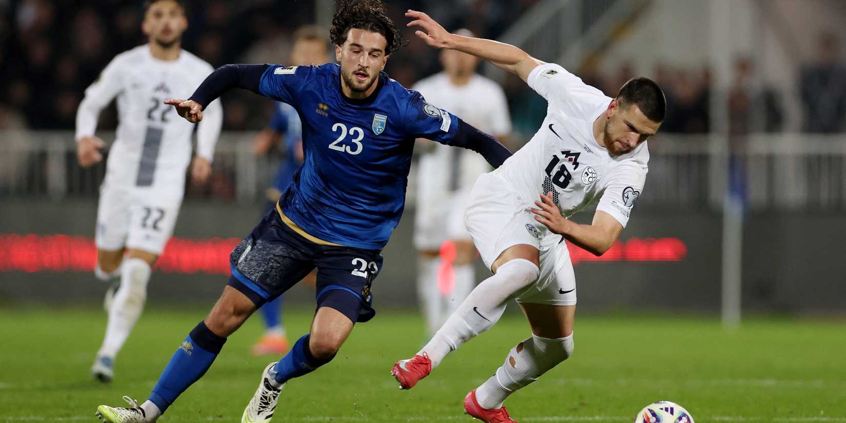 Leon Avdullahu of Kosovo plays with Zan Vipotnik of Slovenia
