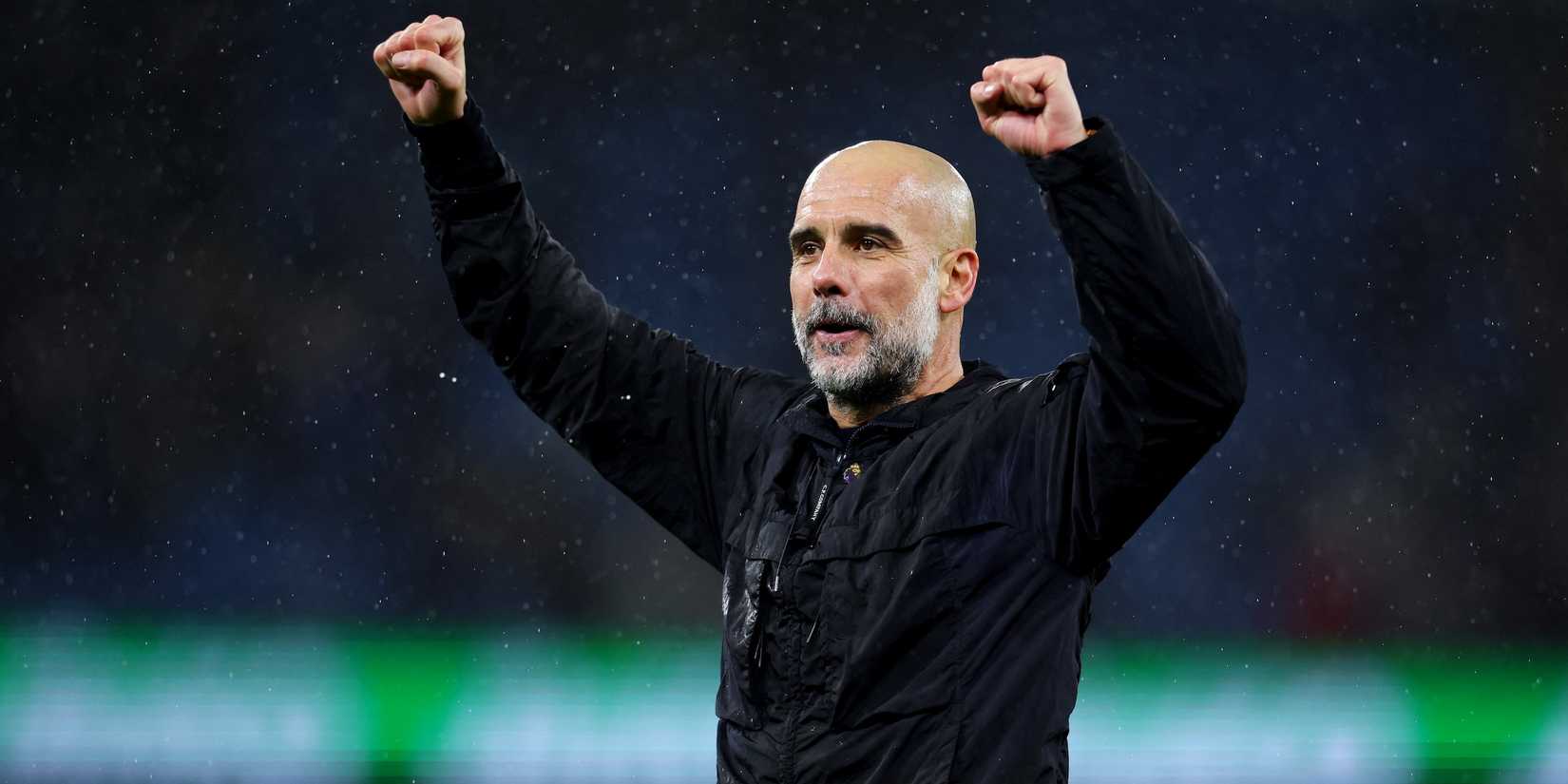 Manchester City manager Pep Guardiola celebrates after the match 