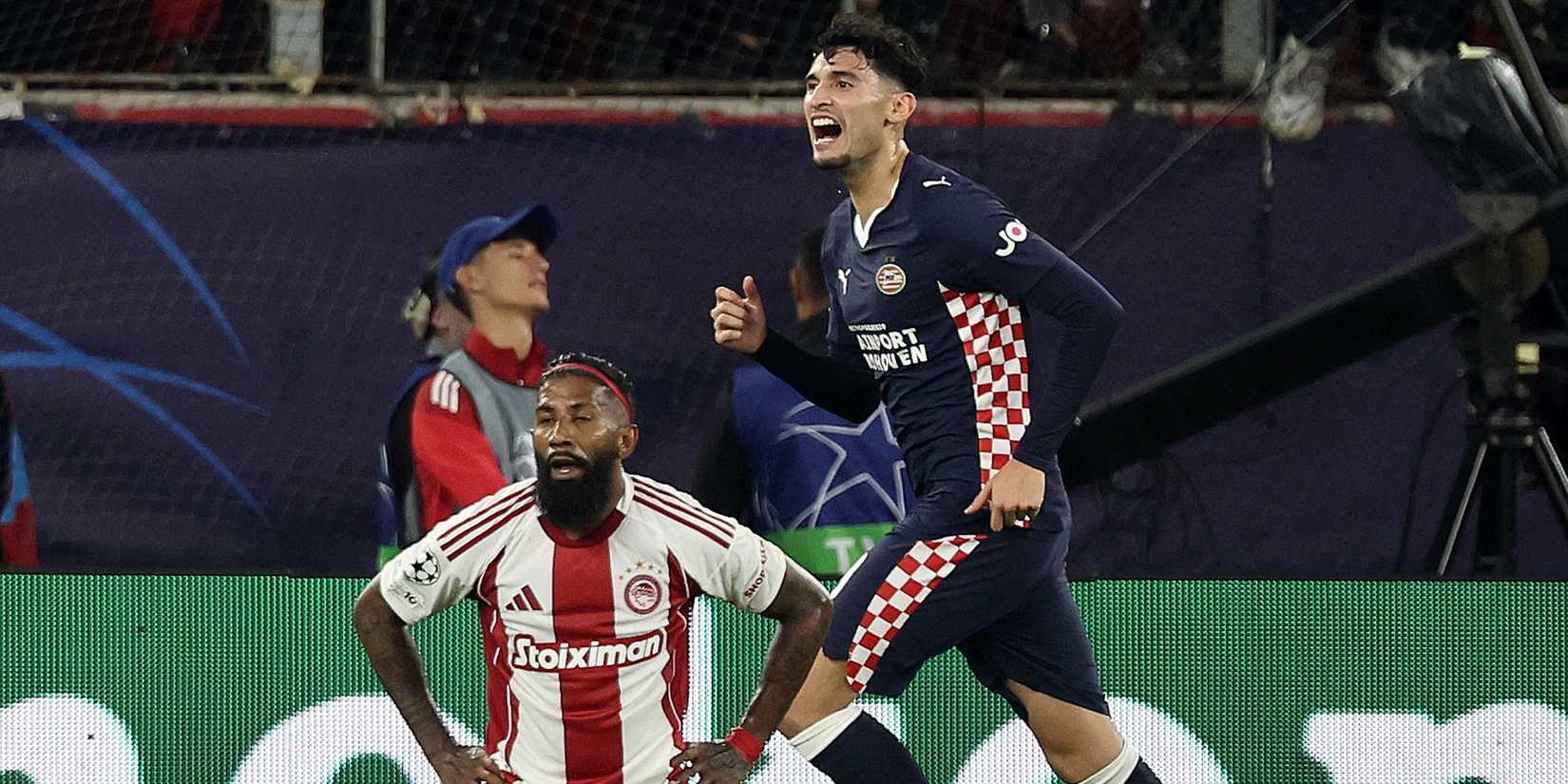 Ricardo Pepi of PSV Eindhoven celebrates scoring his first goal