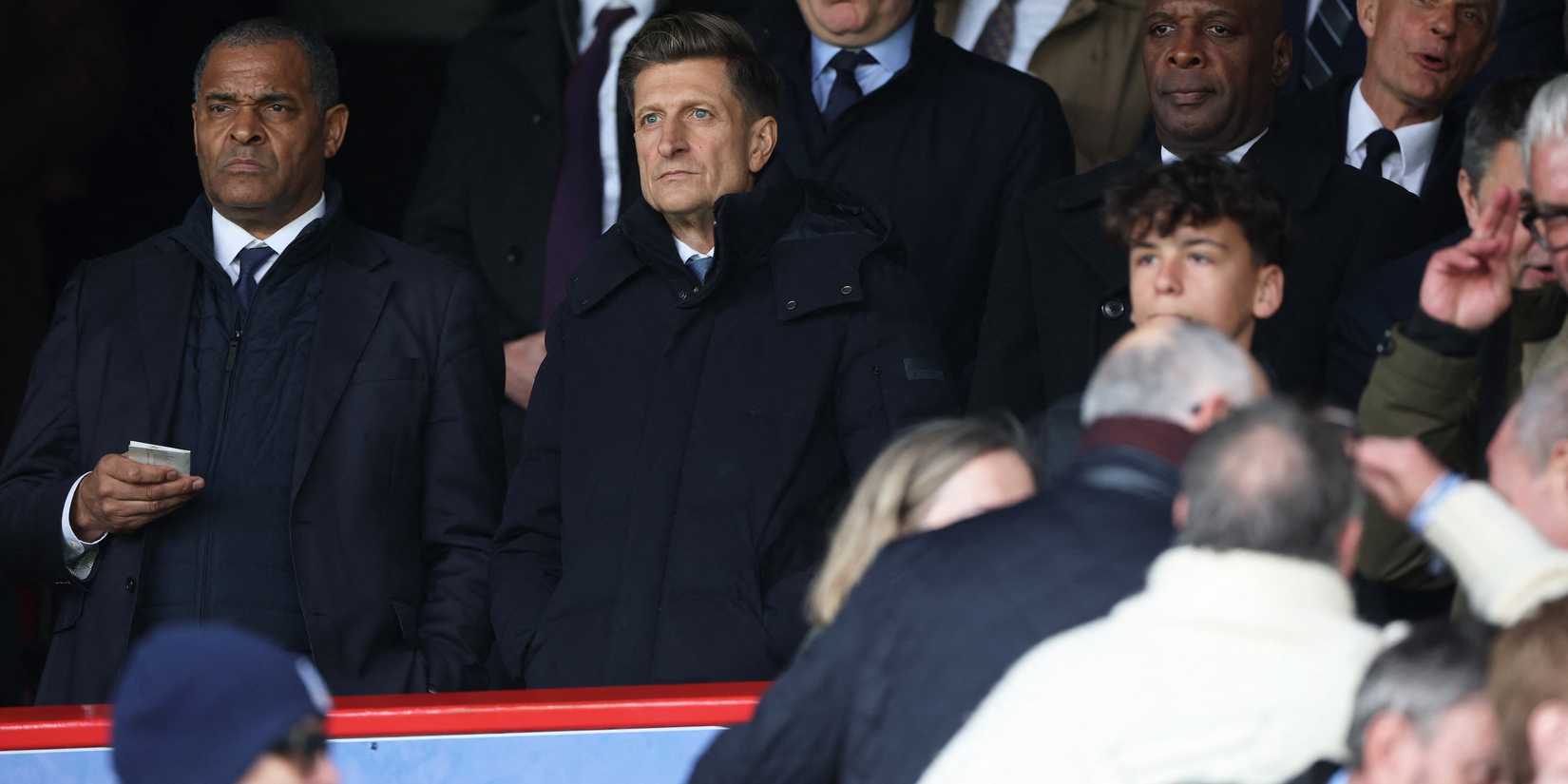 Crystal Palace chairman Steve Parish and former player Mark Bright in the stands