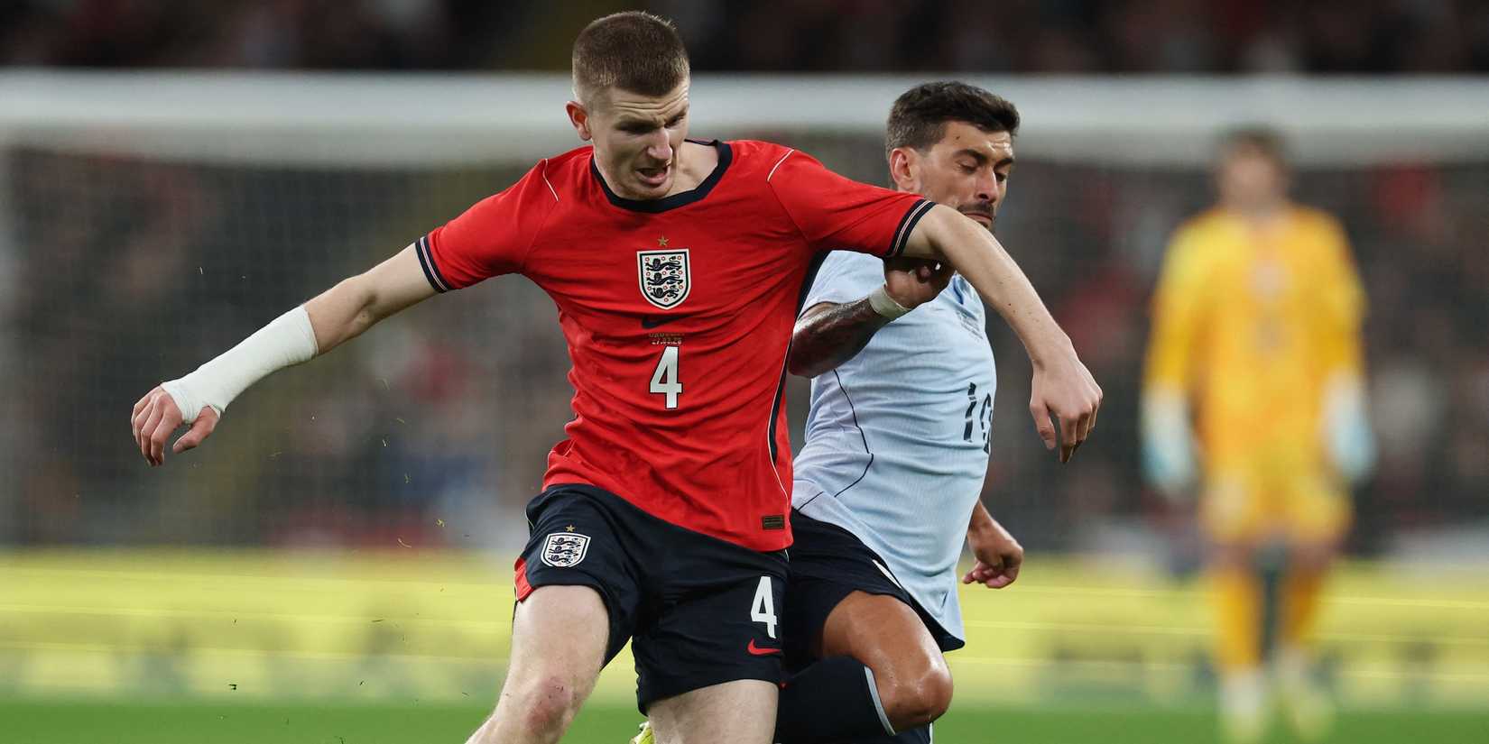 England's Adam Wharton in action with Uruguay's Giorgian de Arrascaeta
