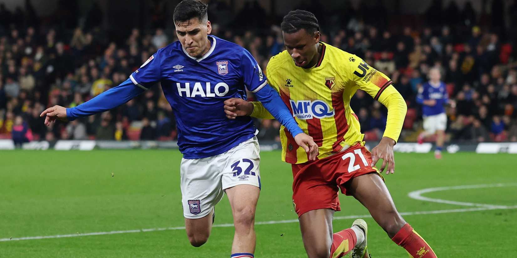  Ipswich Town's Marcelino Nunez in action with Watford's Stephen Mfuni