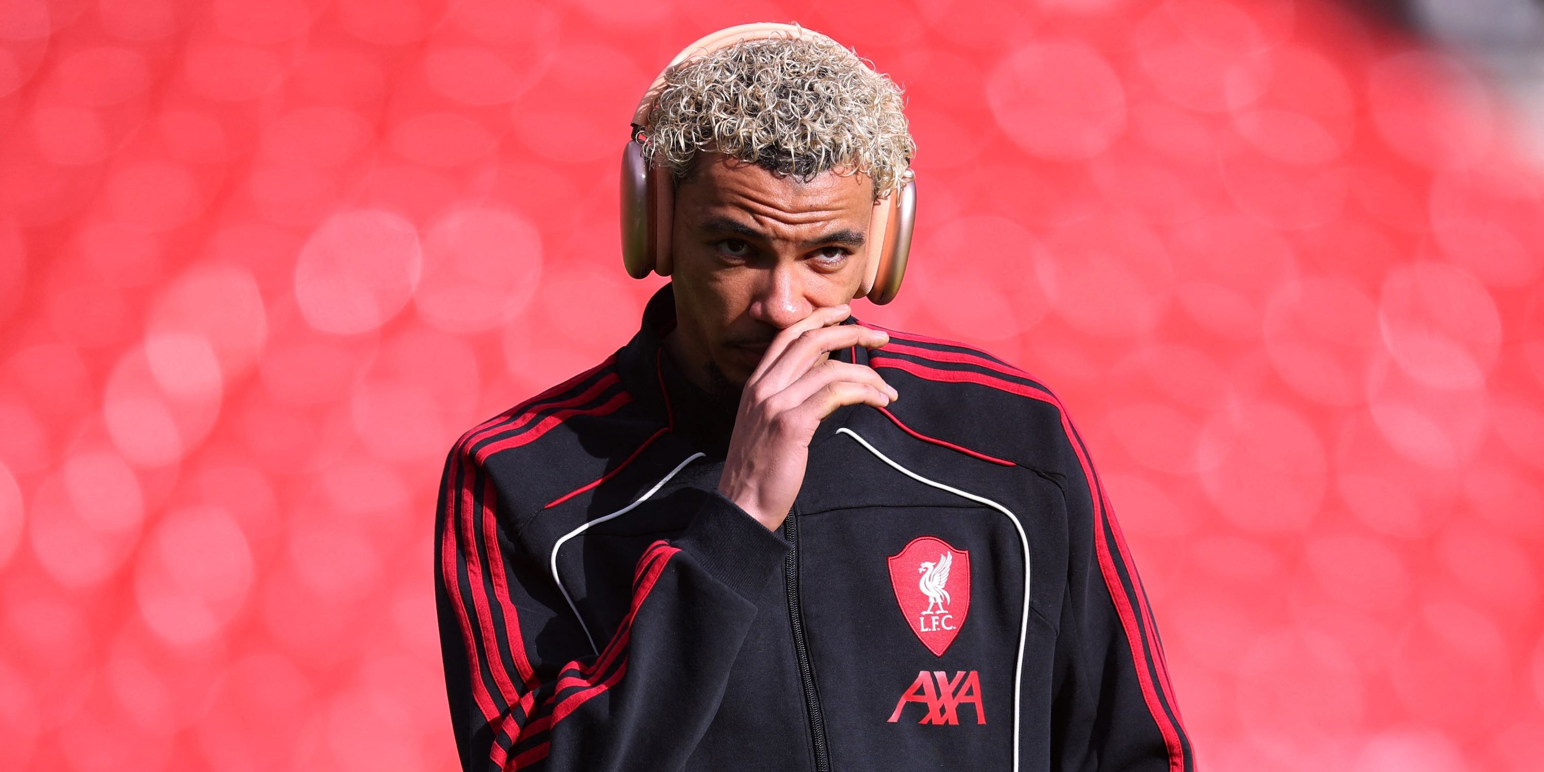 Liverpool player Hugo Ekitic in the stadium before the game