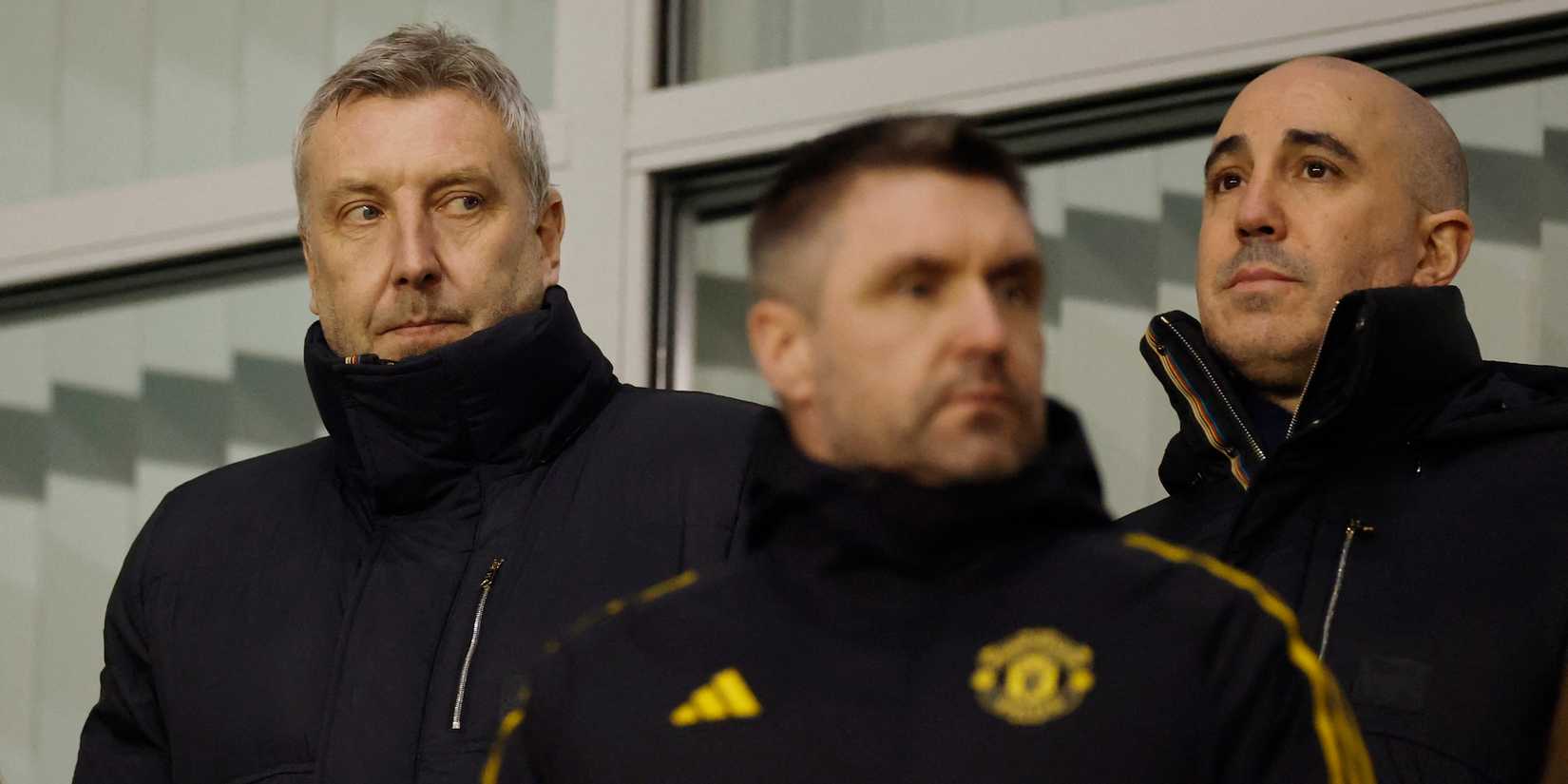 Manchester United technical director Jason Wilcox and Chief Executive Officer Omar Berrada in the stands before the match
