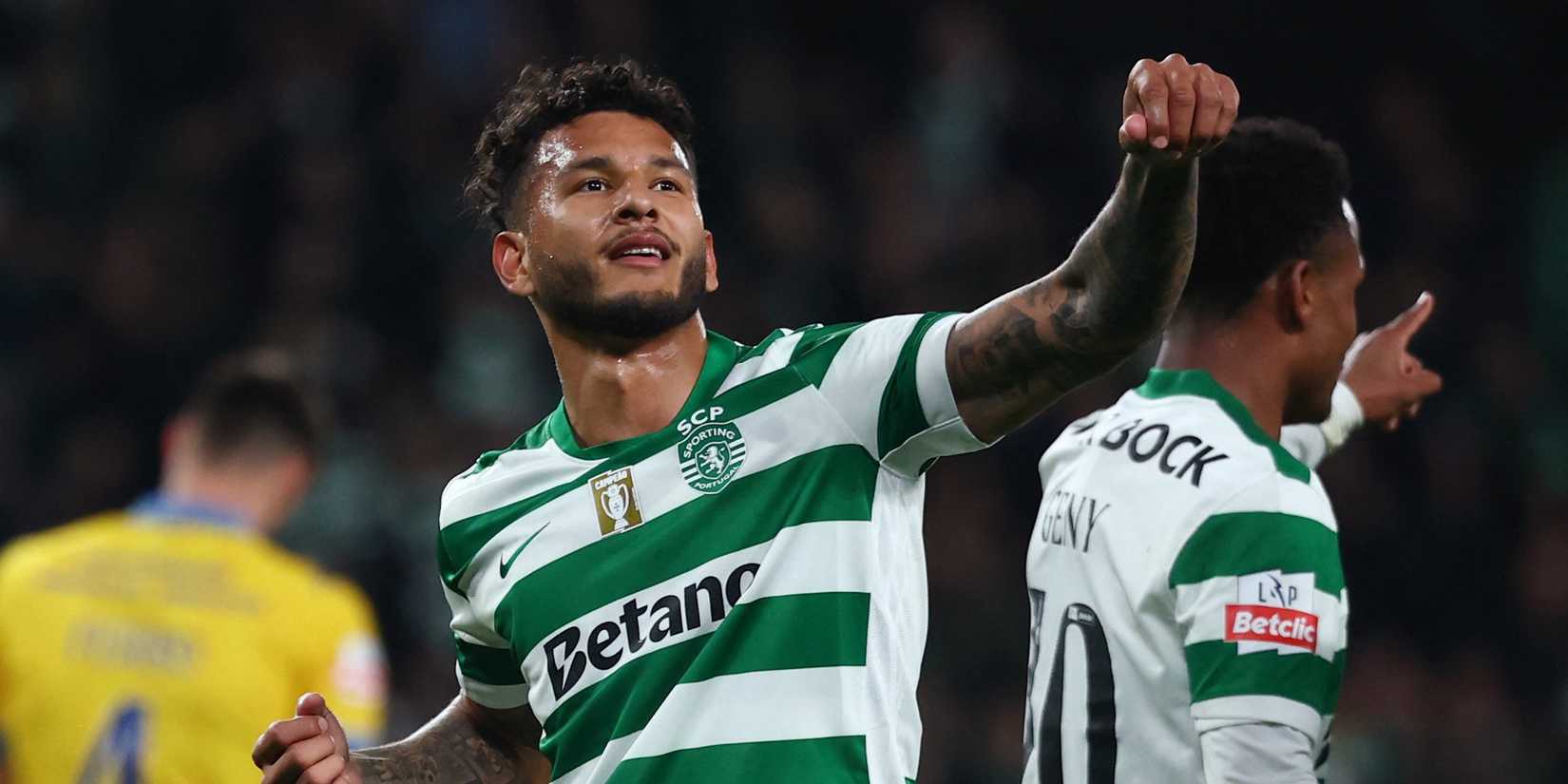 Sporting CP's Luis Suarez celebrates scoring their second goal