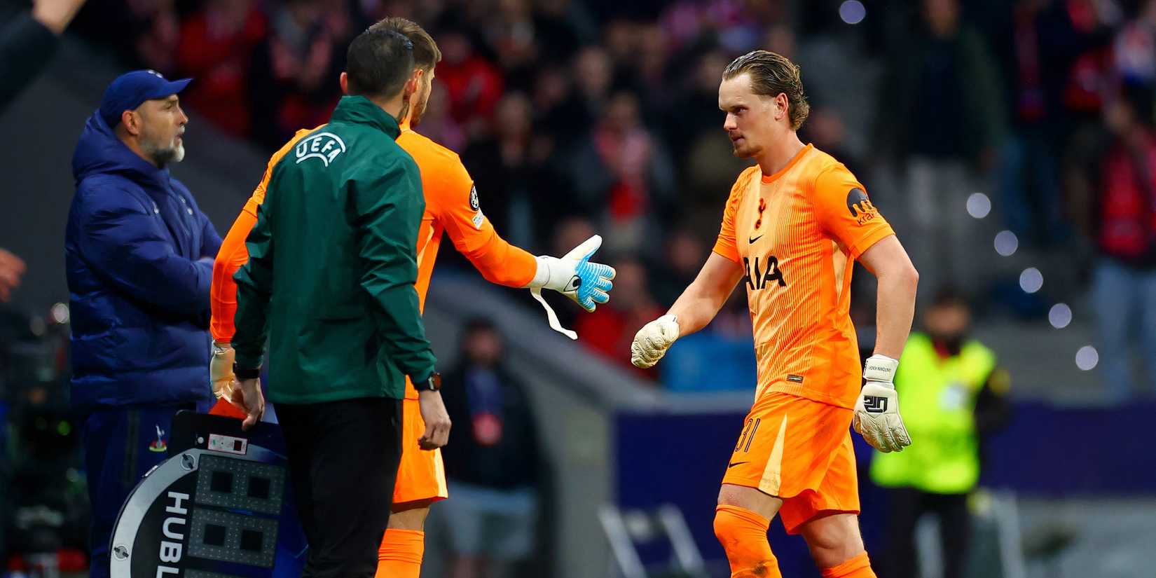Tottenham goalkeepers Guglielmo Vicario and Antonin Kinsky