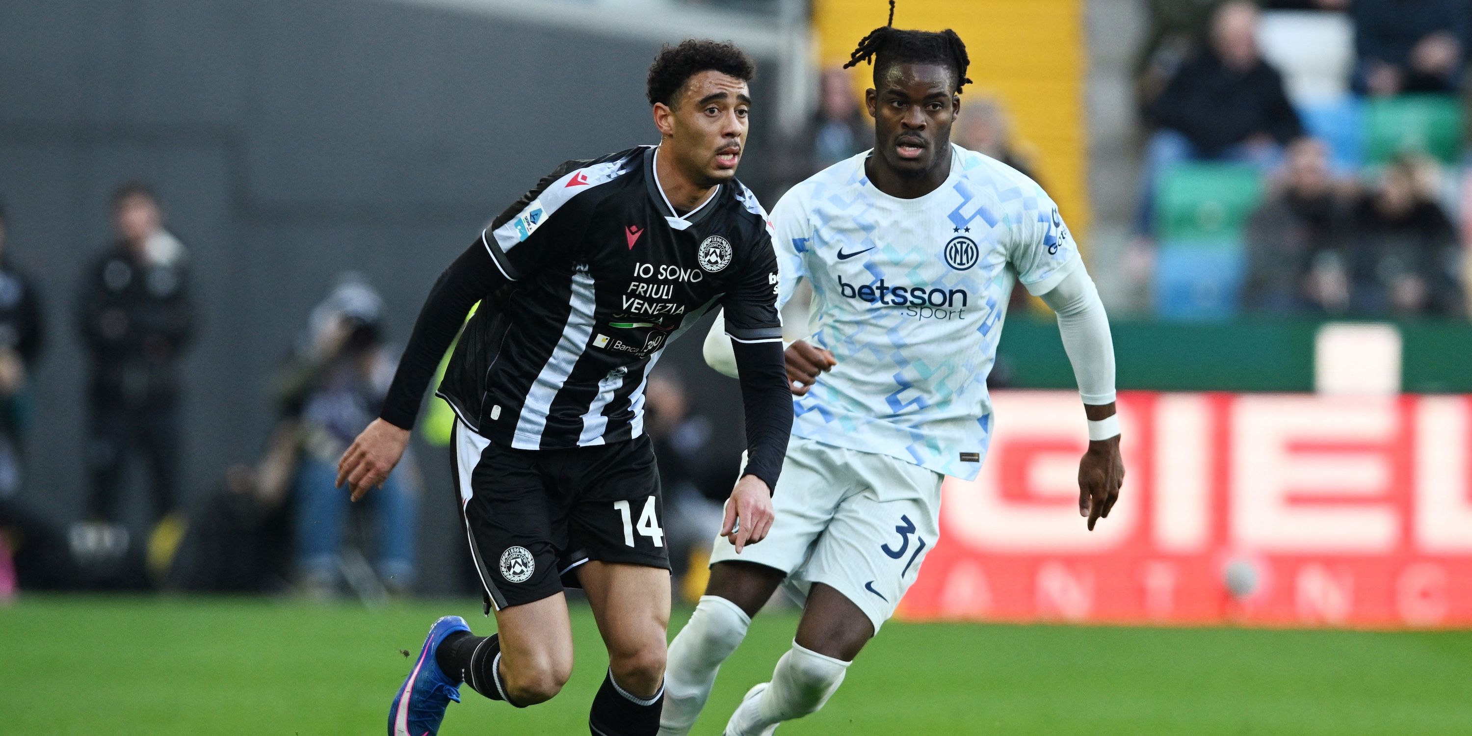 Udinese's Arthur Atta in action with Inter Milan's Yann Bisseck