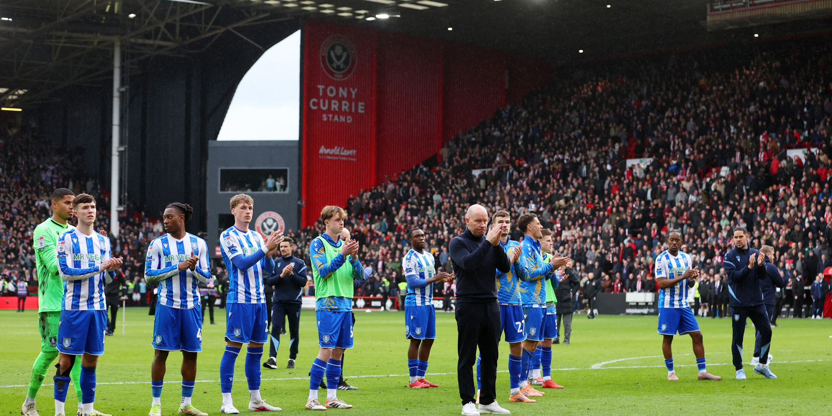sheffield wednesday applaud the fans after the steel city derby
