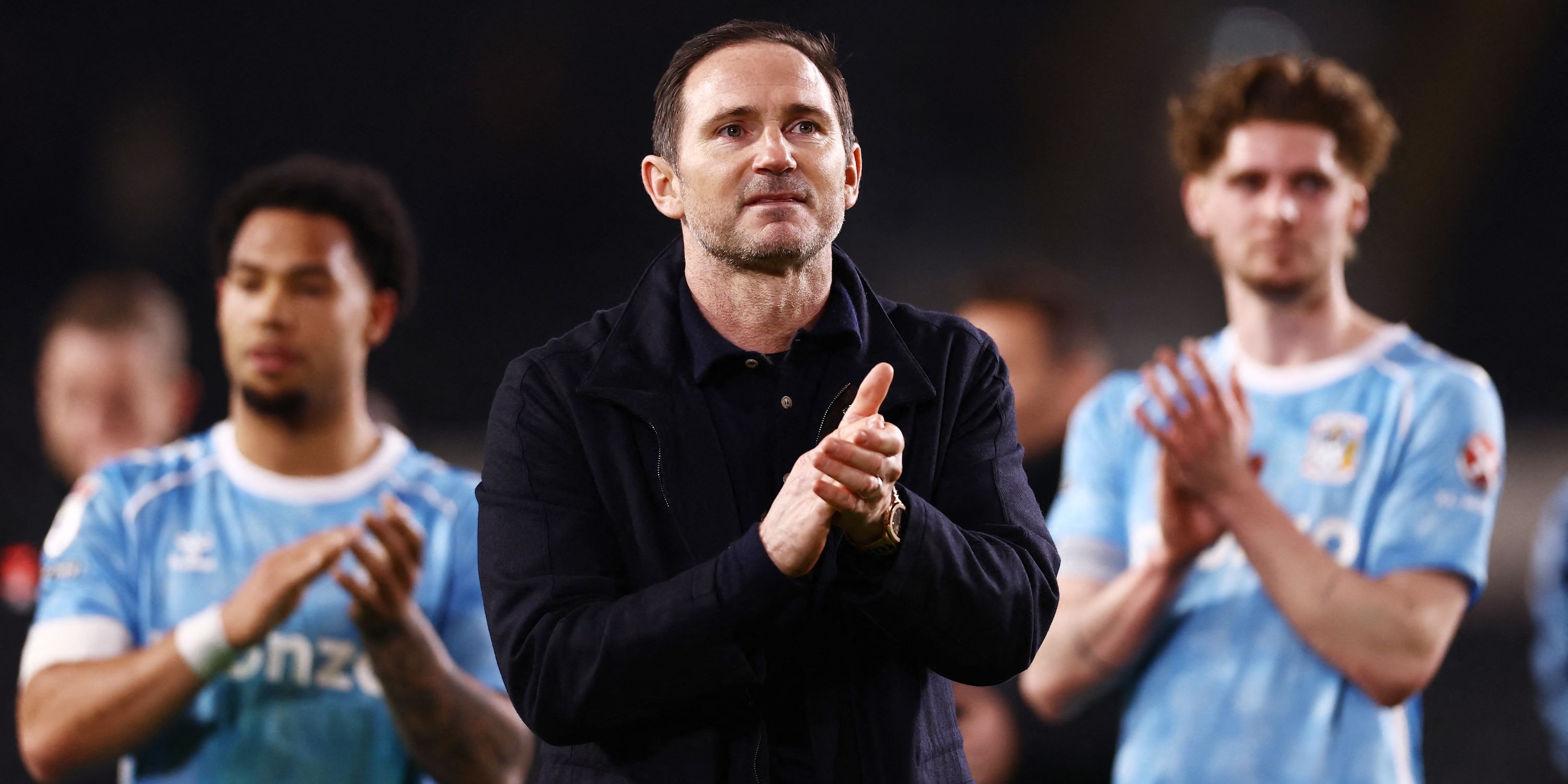 Coventry City manager Frank Lampard applauds the fans after the game