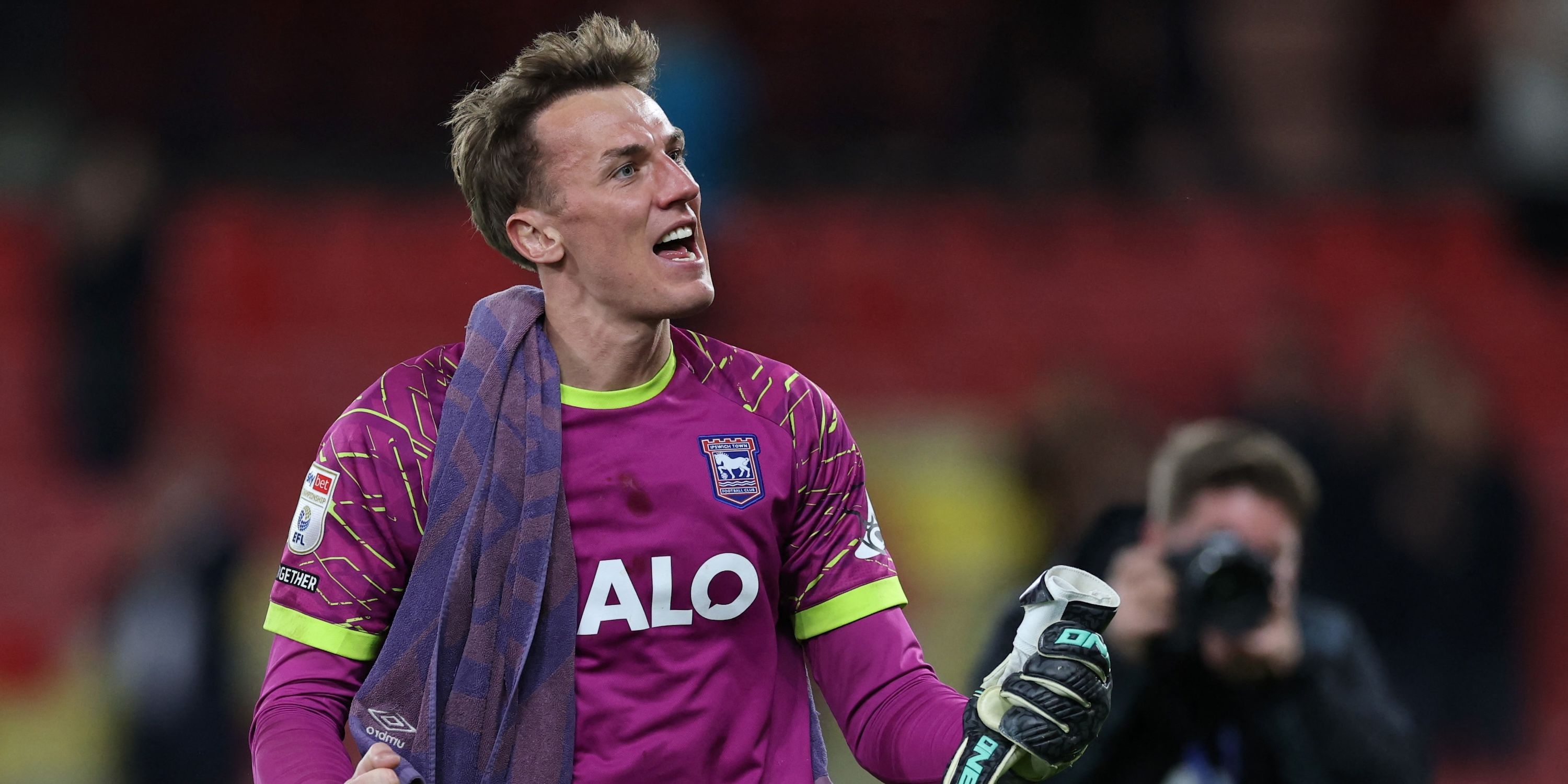 Ipswich Town's Christian Walton celebrates after the match