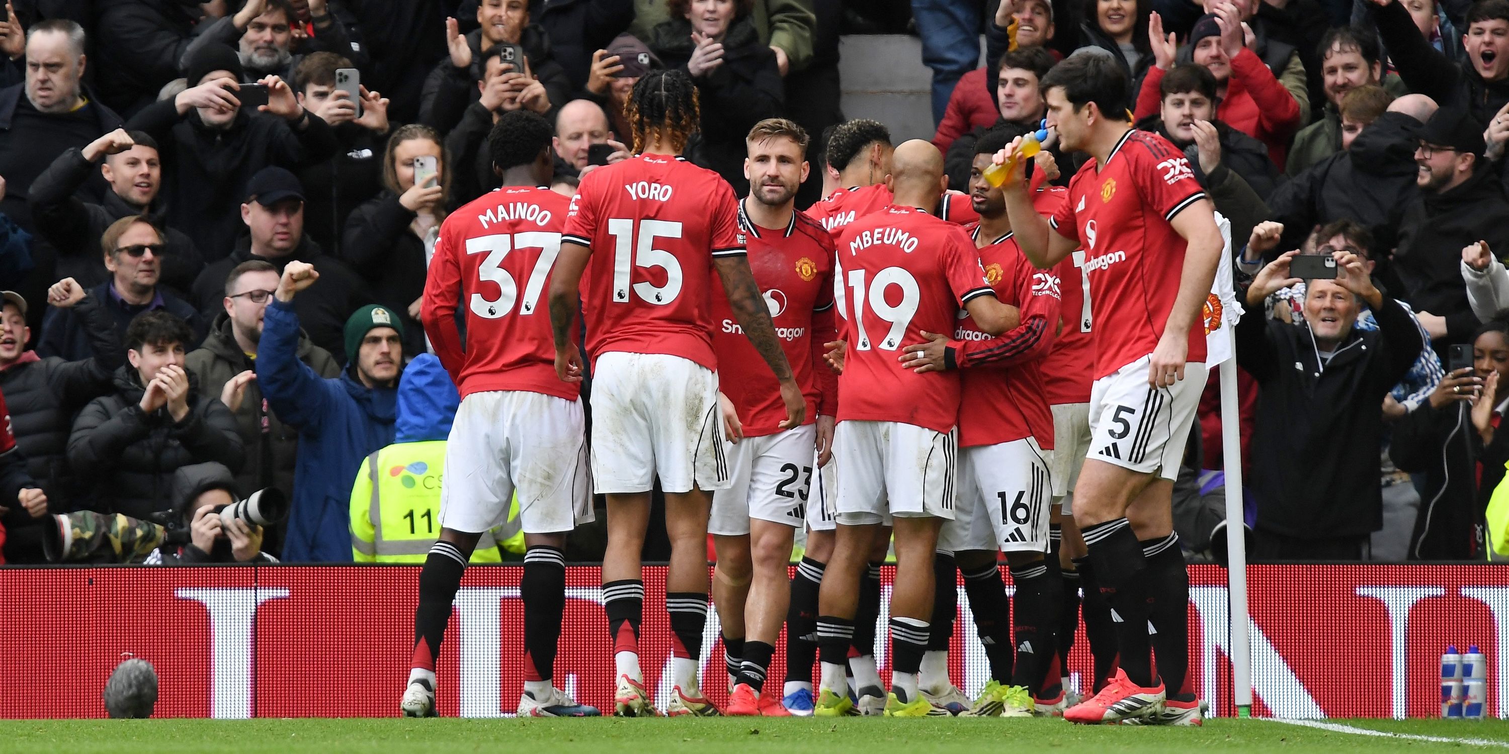 Manchester United's Casemiro celebrates scoring their first goal with teammates