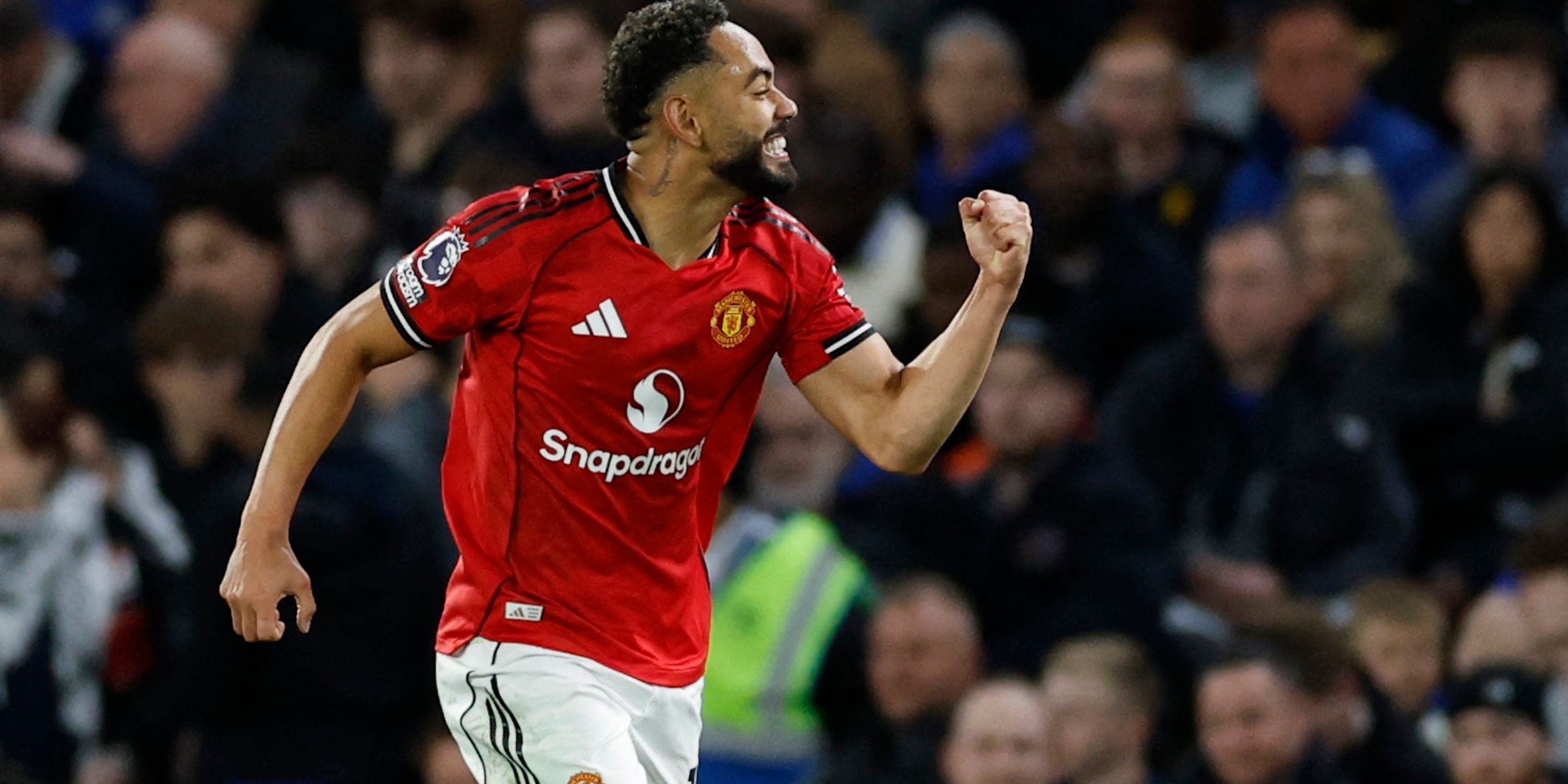 Manchester United's Matheus Cunha celebrates scoring their first goal