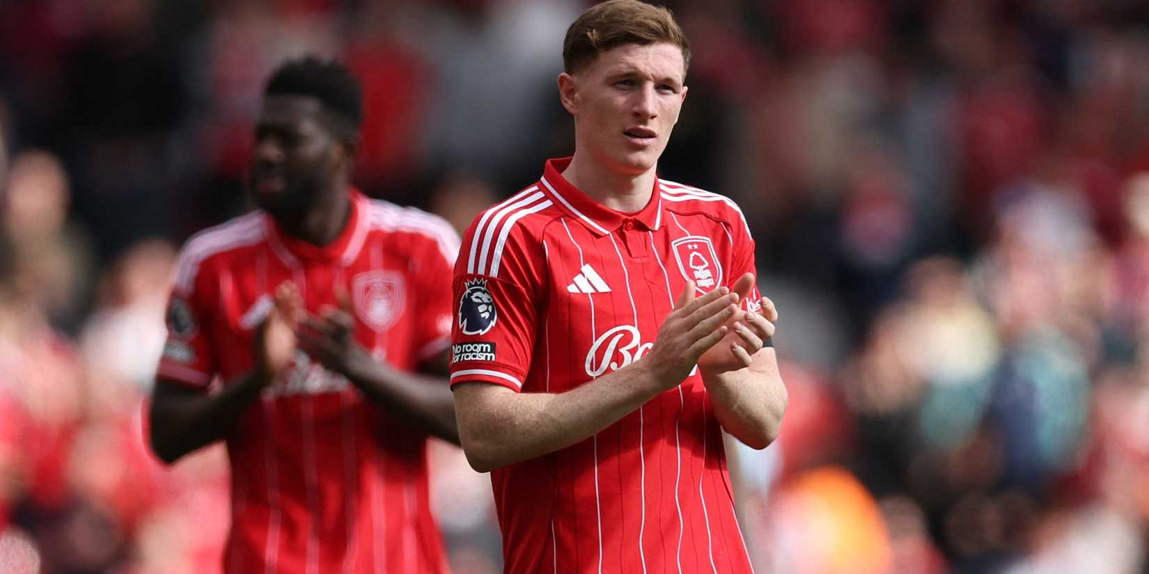 Nottingham Forest's Elliot Anderson applauds the fans after the match