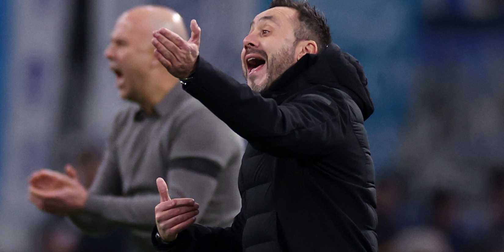 Olympique de Marseille coach Roberto De Zerbi reacts