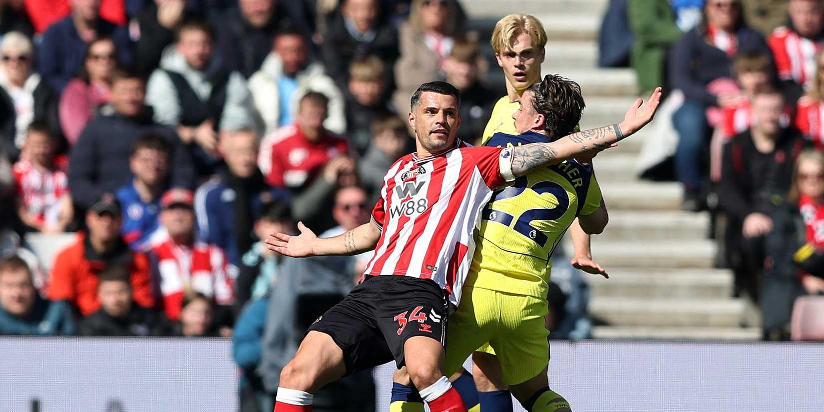 Sunderland's Granit Xhaka in action with Tottenham Hotspur's Conor Gallagher