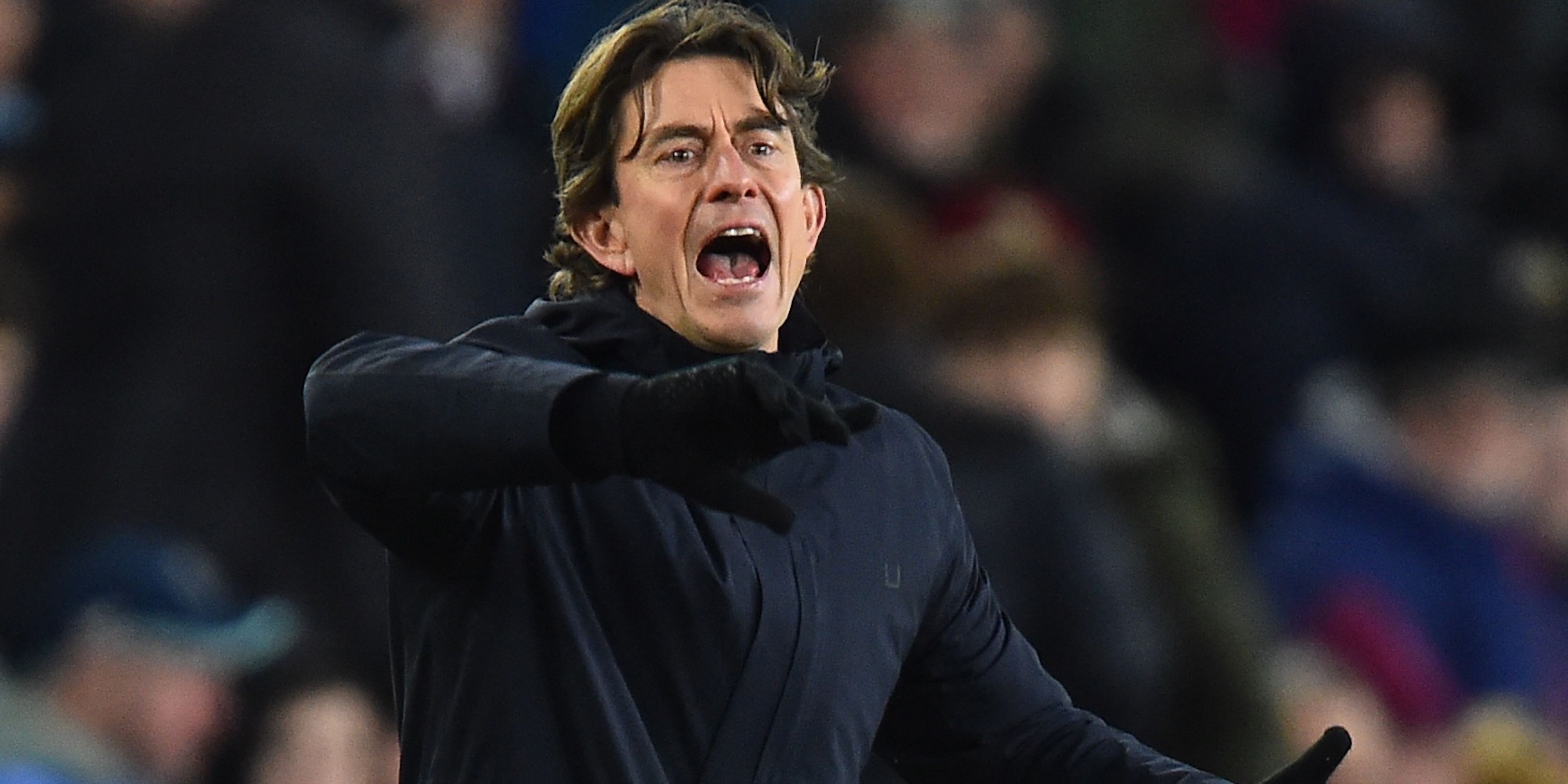 Tottenham Hotspur manager Thomas Frank reacts 