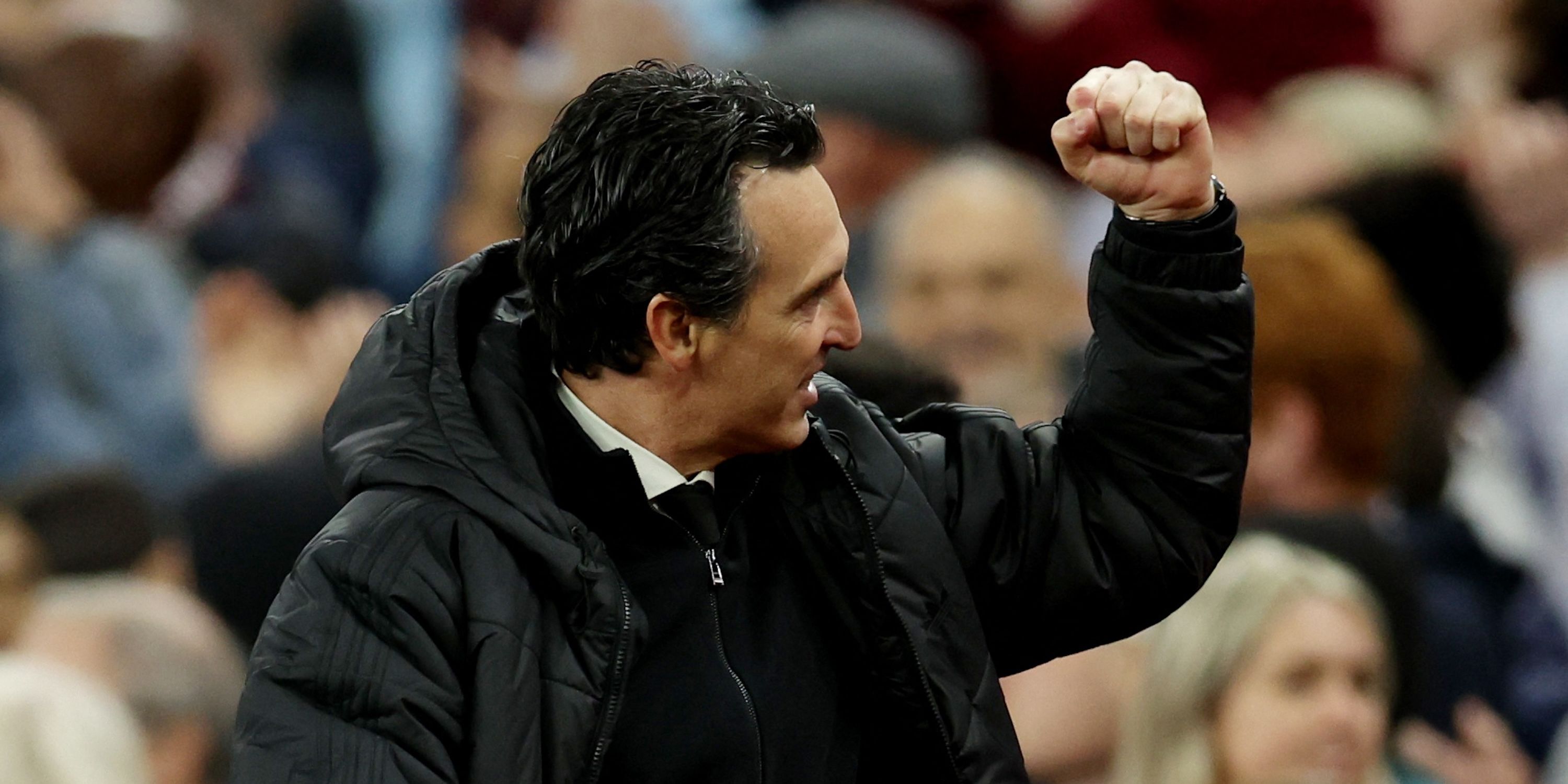 Aston Villa manager Unai Emery celebrates after the match
