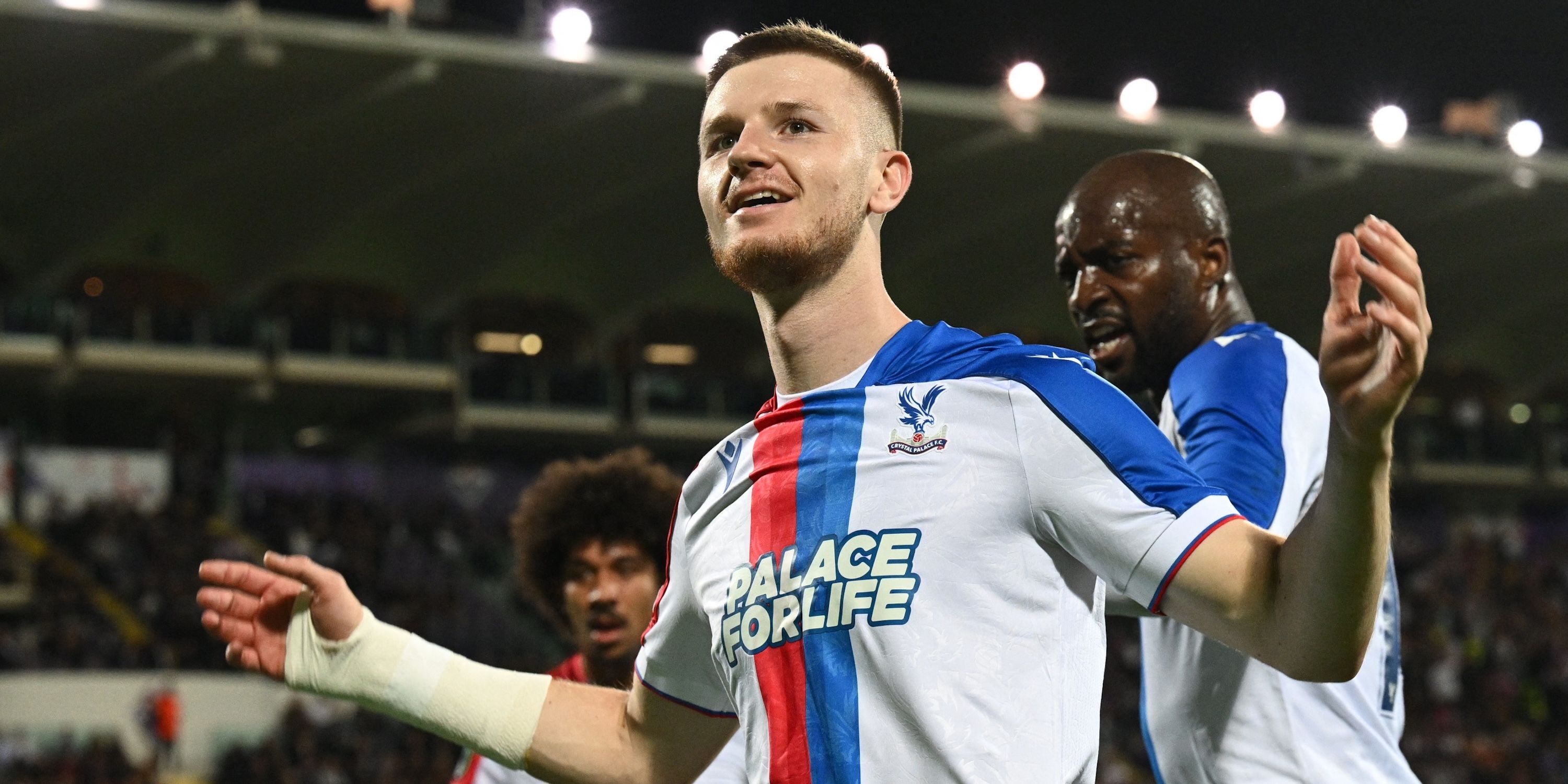 Crystal Palace's Adam Wharton celebrates Ismaila Sarr's first goal