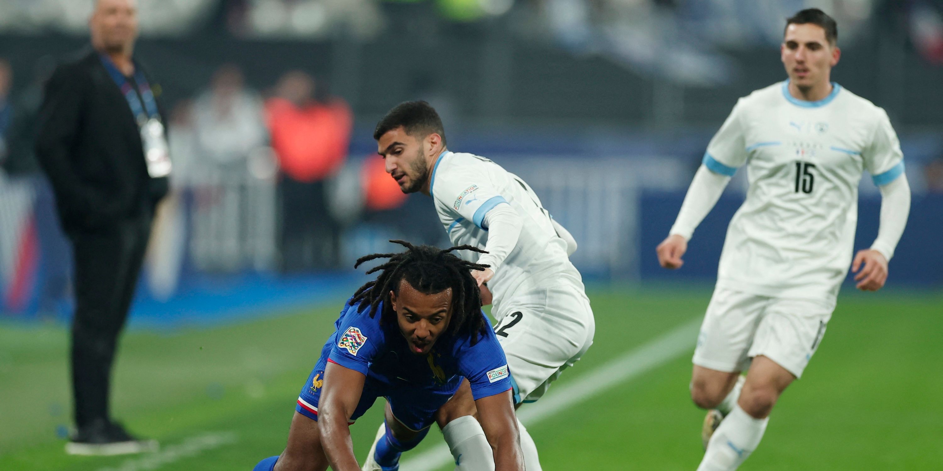France's Jules Kounde in action with Israel's Liel Abada 