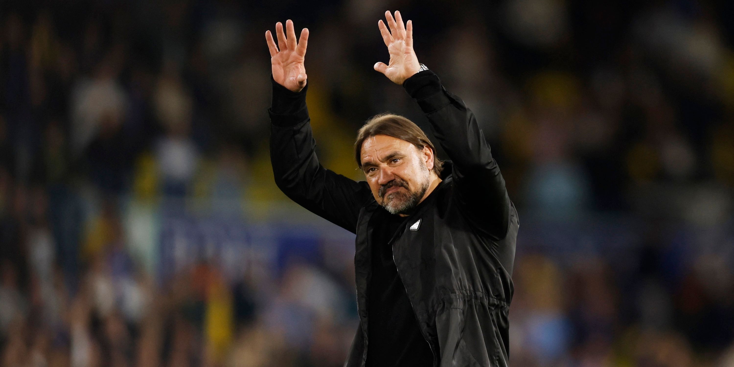 Leeds United manager Daniel Farke acknowledges fans after the match