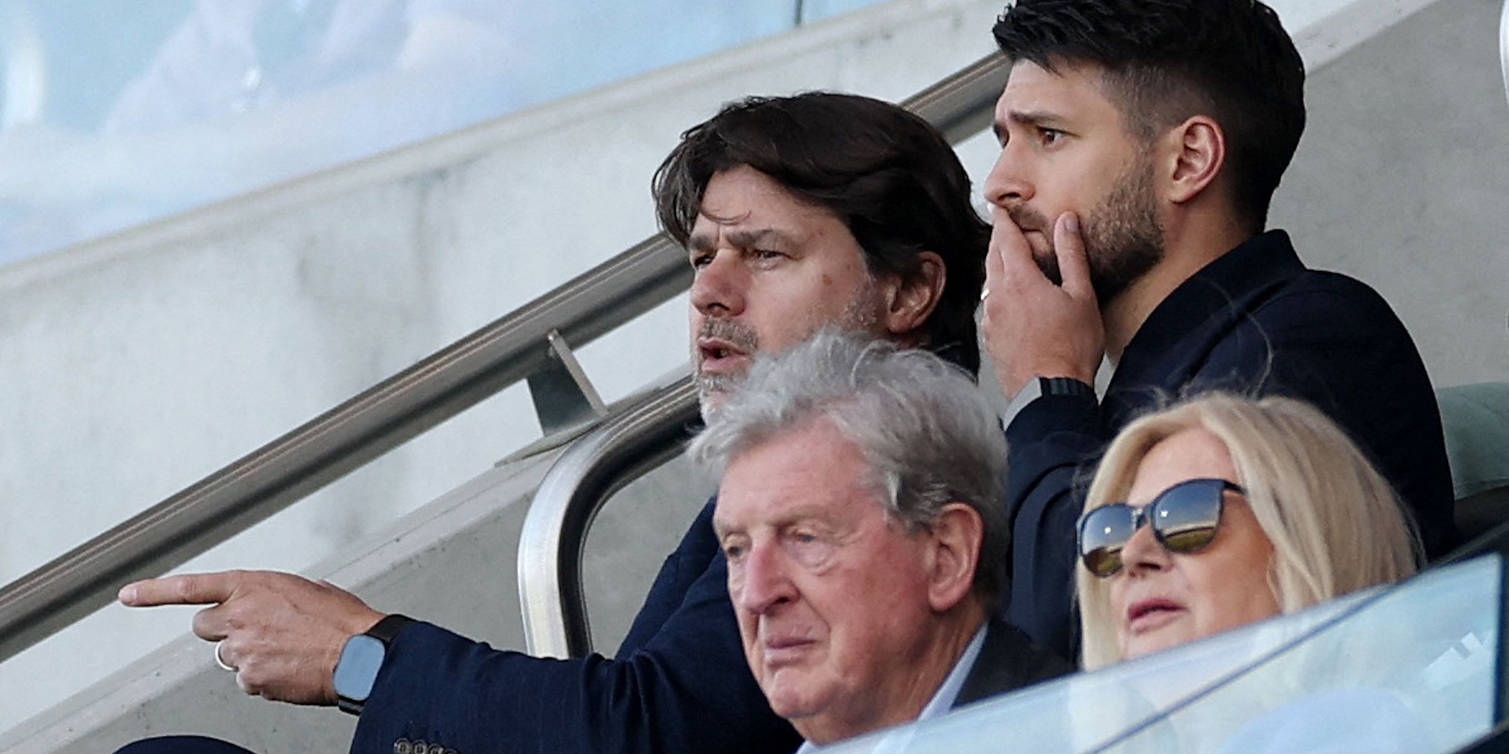 US manager Mauricio Pochettino and former manager Roy Hodgson in the stands
