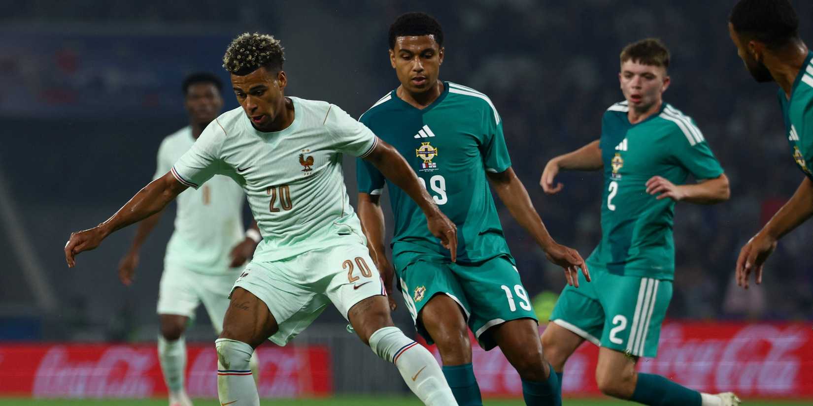 France's Desire Doue in action with Northern Ireland's Shea Charles