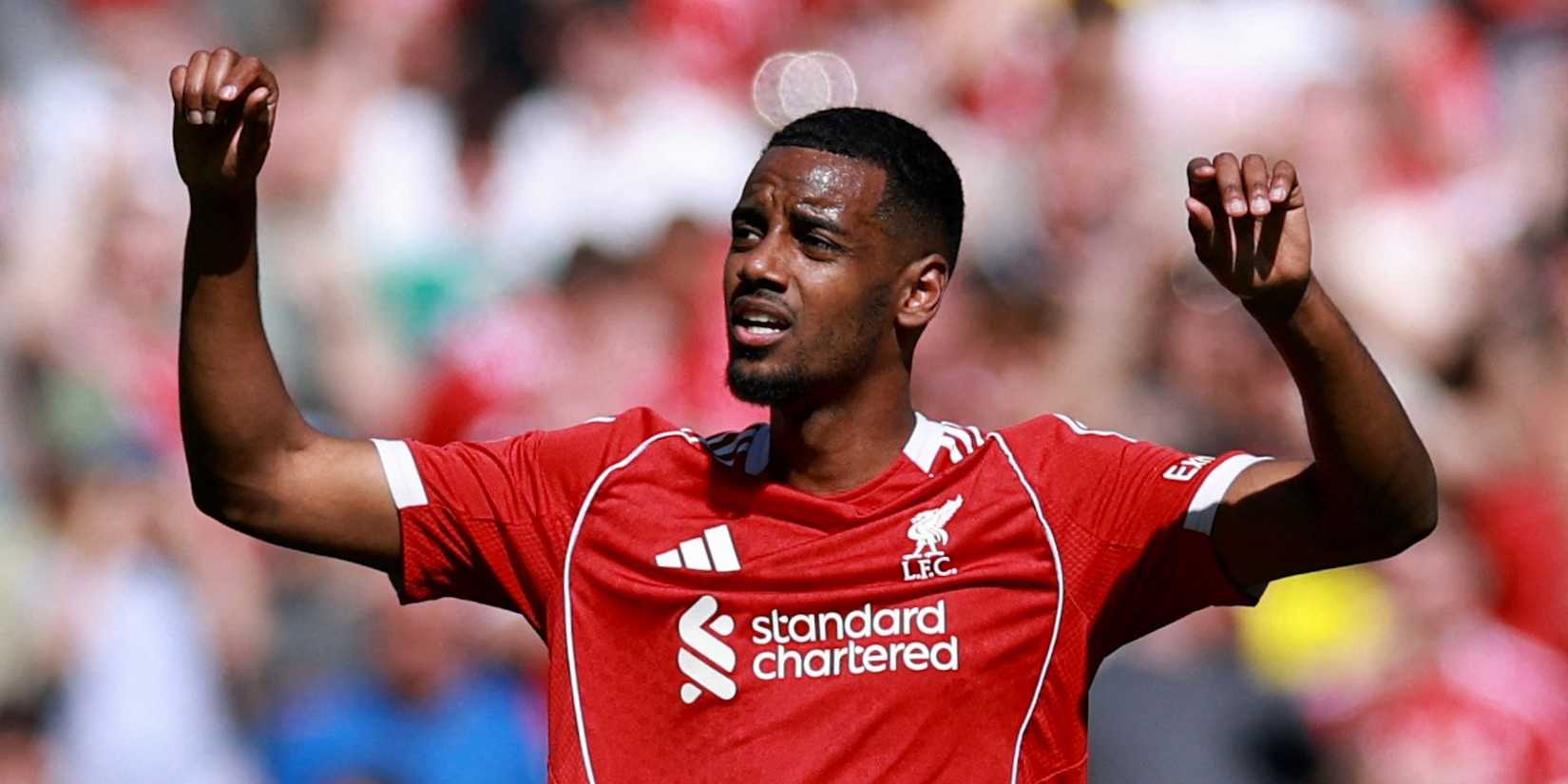 Liverpool's Alexander Isak celebrates scoring their first goal 