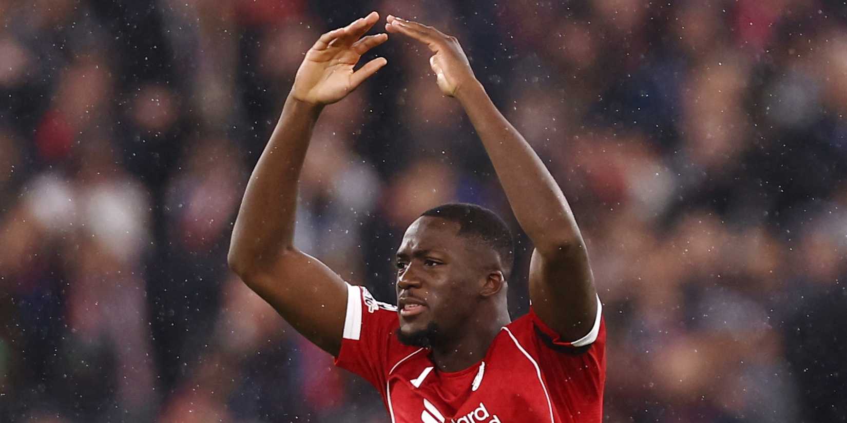 Liverpool's Ibrahima Konate reacts