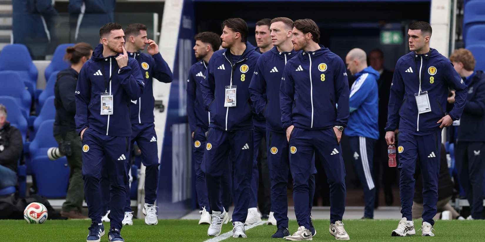 Scotland's Nathan Patterson, Andrew Robertson and Lewis Ferguson on the pitch before the match