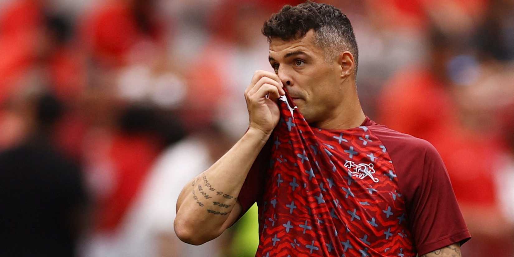 Switzerland's Granit Xhaka during the warm up before the match