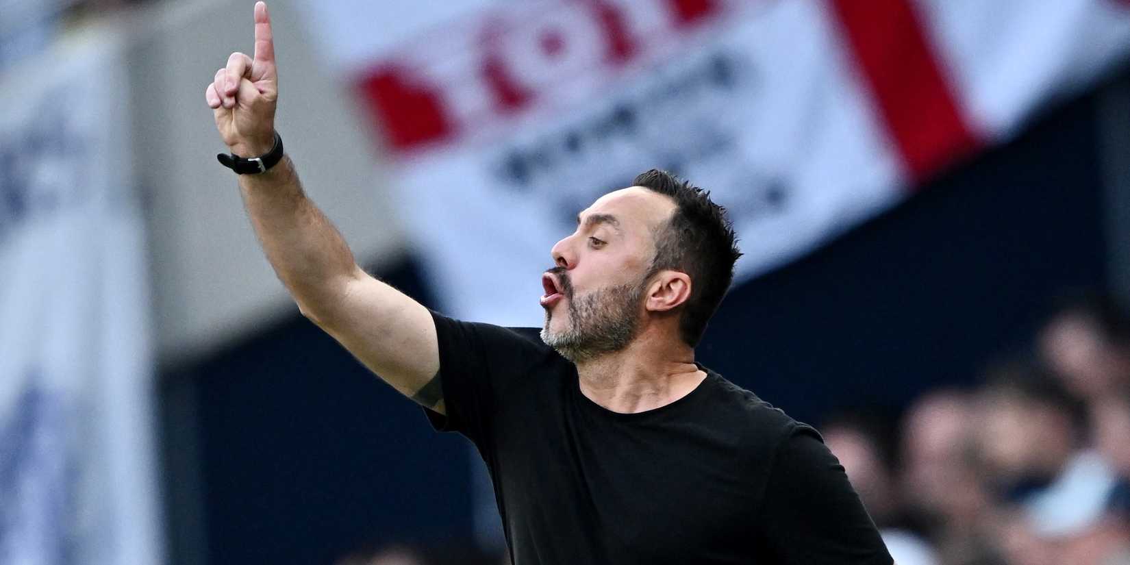 Tottenham Hotspur manager Roberto De Zerbi reacts