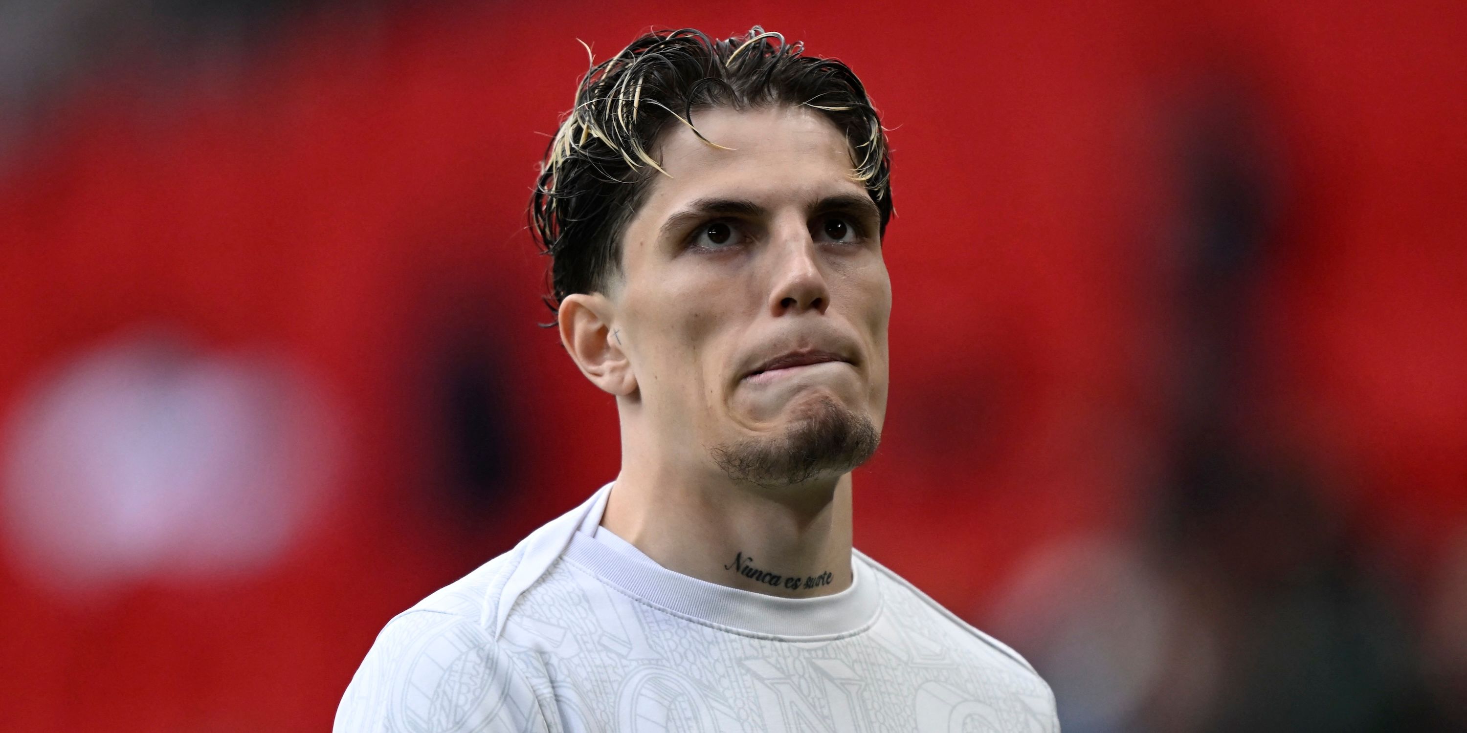 Chelsea's Alejandro Garnacho during the warm up before the match