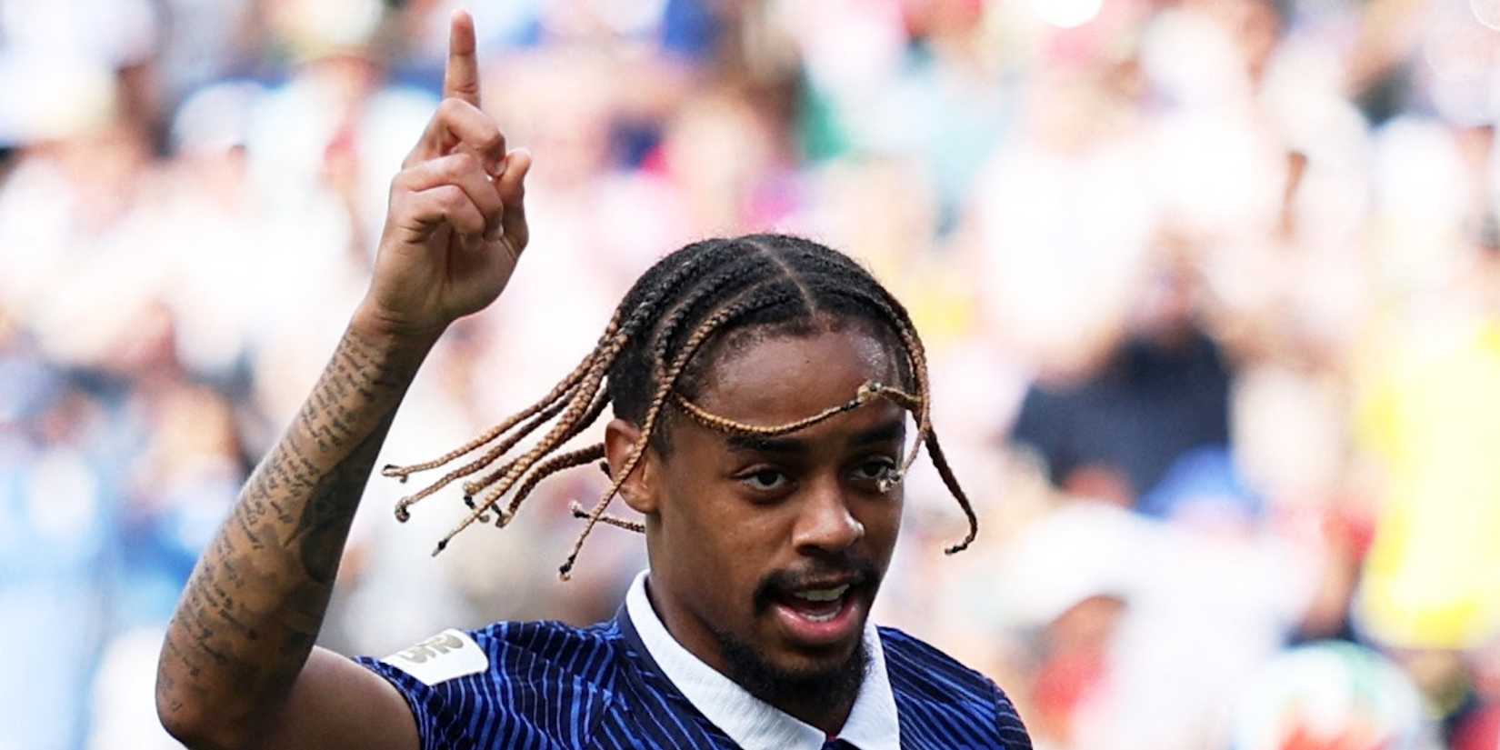 France's Bradley Barcola celebrates scoring their second goal