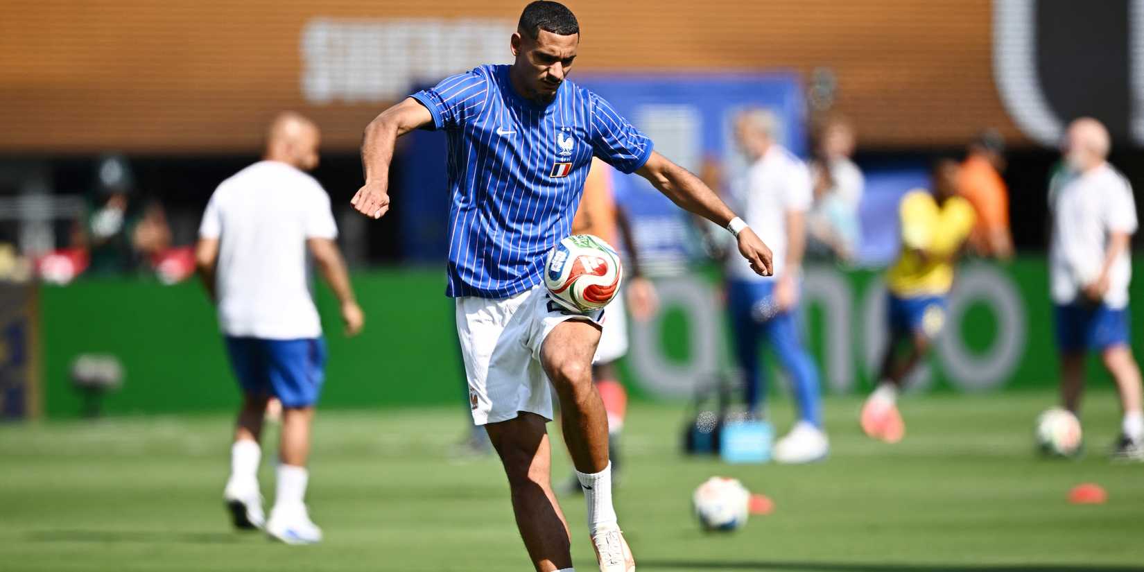 France's Maxence Lacroix during the warm up before the match