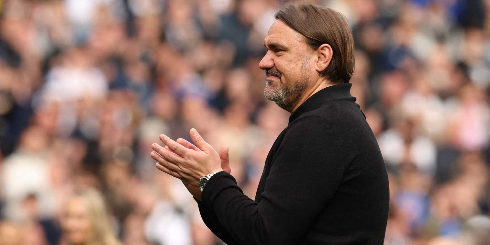 Leeds United manager Daniel Farke applauds fans after the match