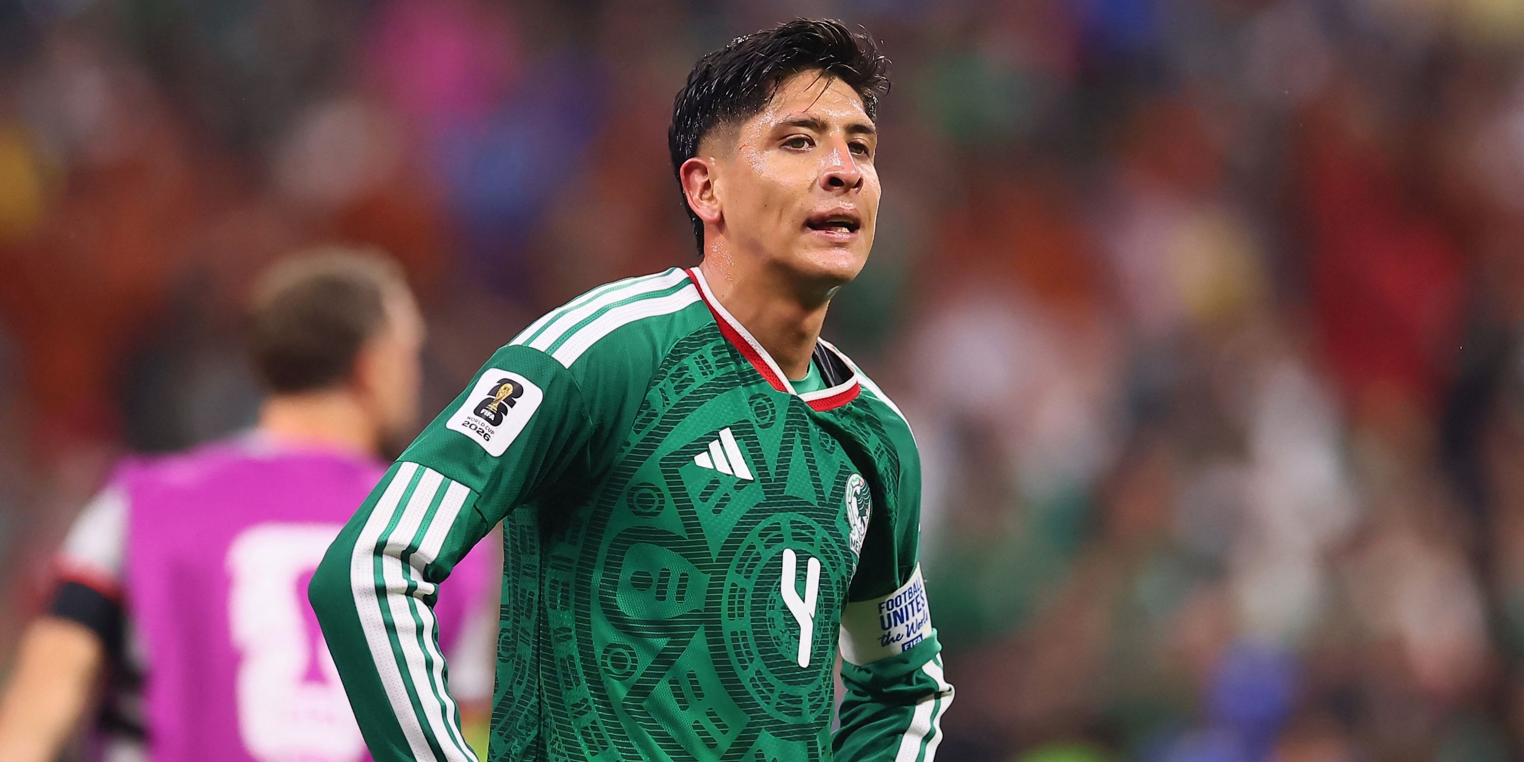Mexico's Edson Alvarez looks dejected after the match following their elimination from the World Cup 