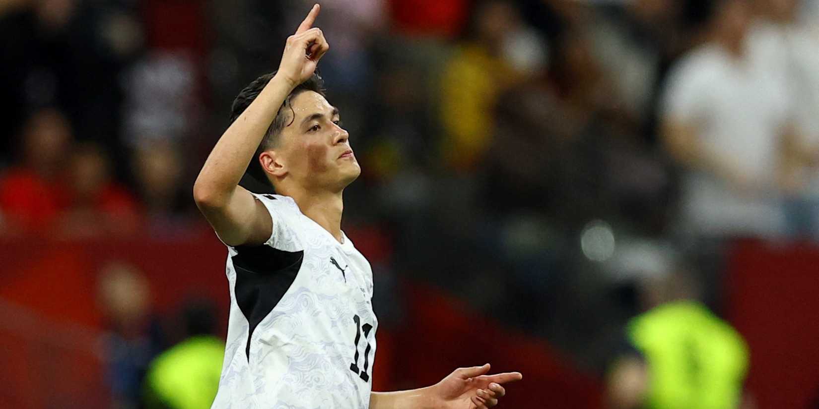 New Zealand's Elijah Just celebrates scoring their first goal