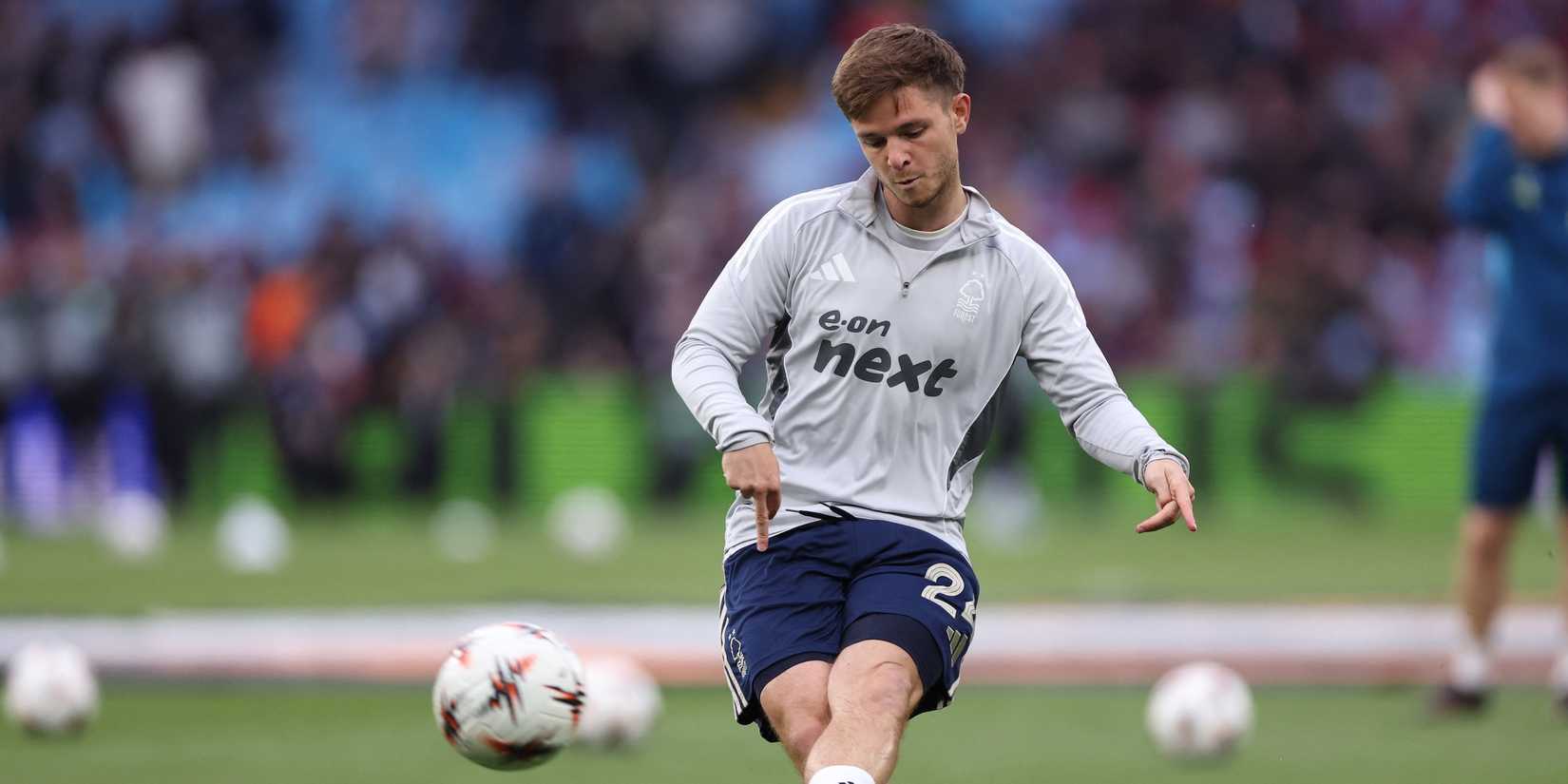 Nottingham Forest's James McAtee during the warm up before the match 