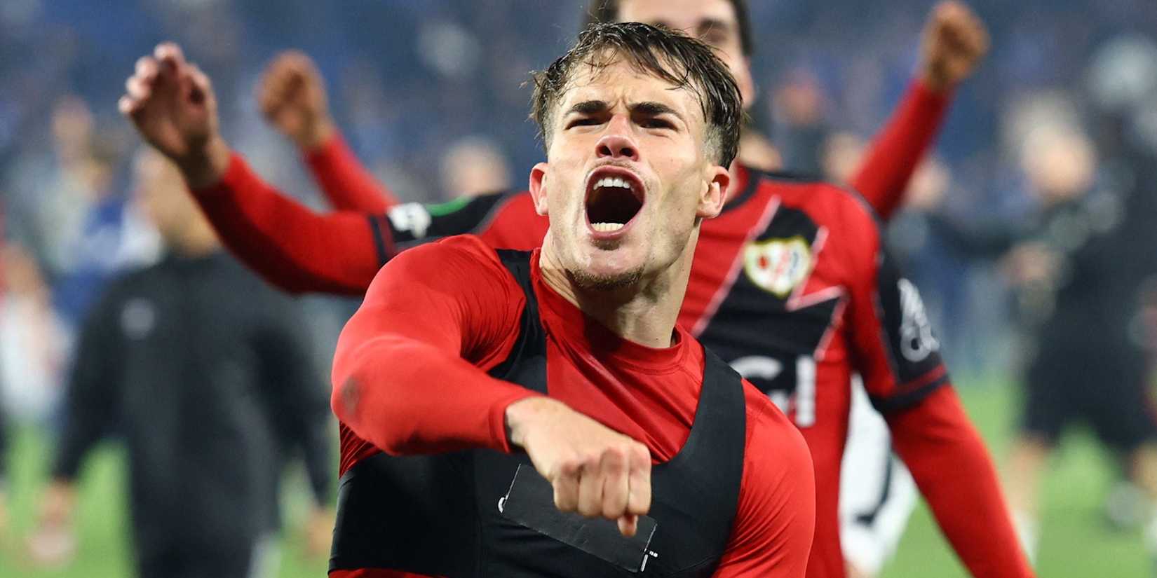 Rayo Vallecano's Pep Chavarria celebrates after the match
