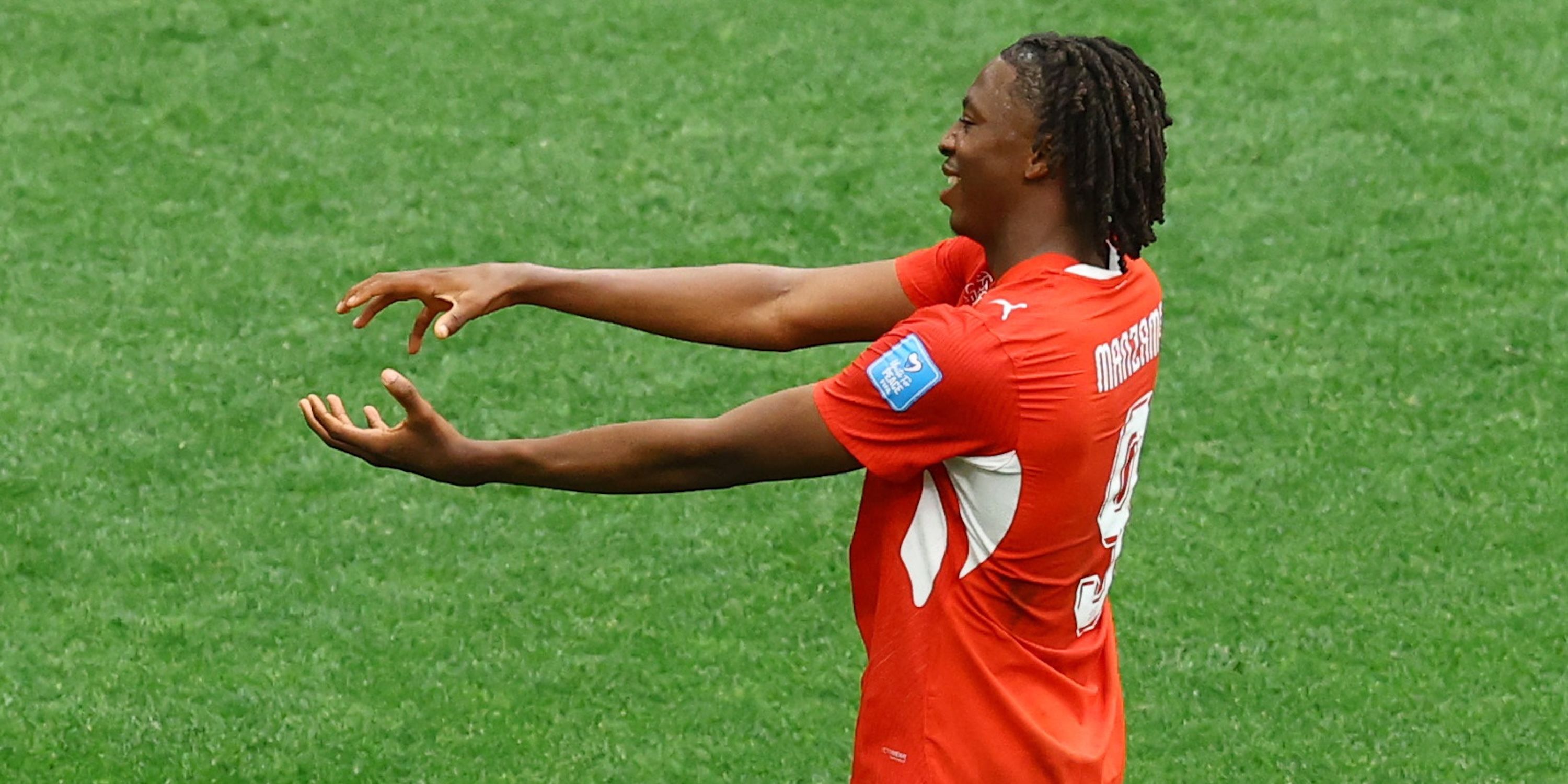 Switzerland's Johan Manzambi celebrates scoring their second goal