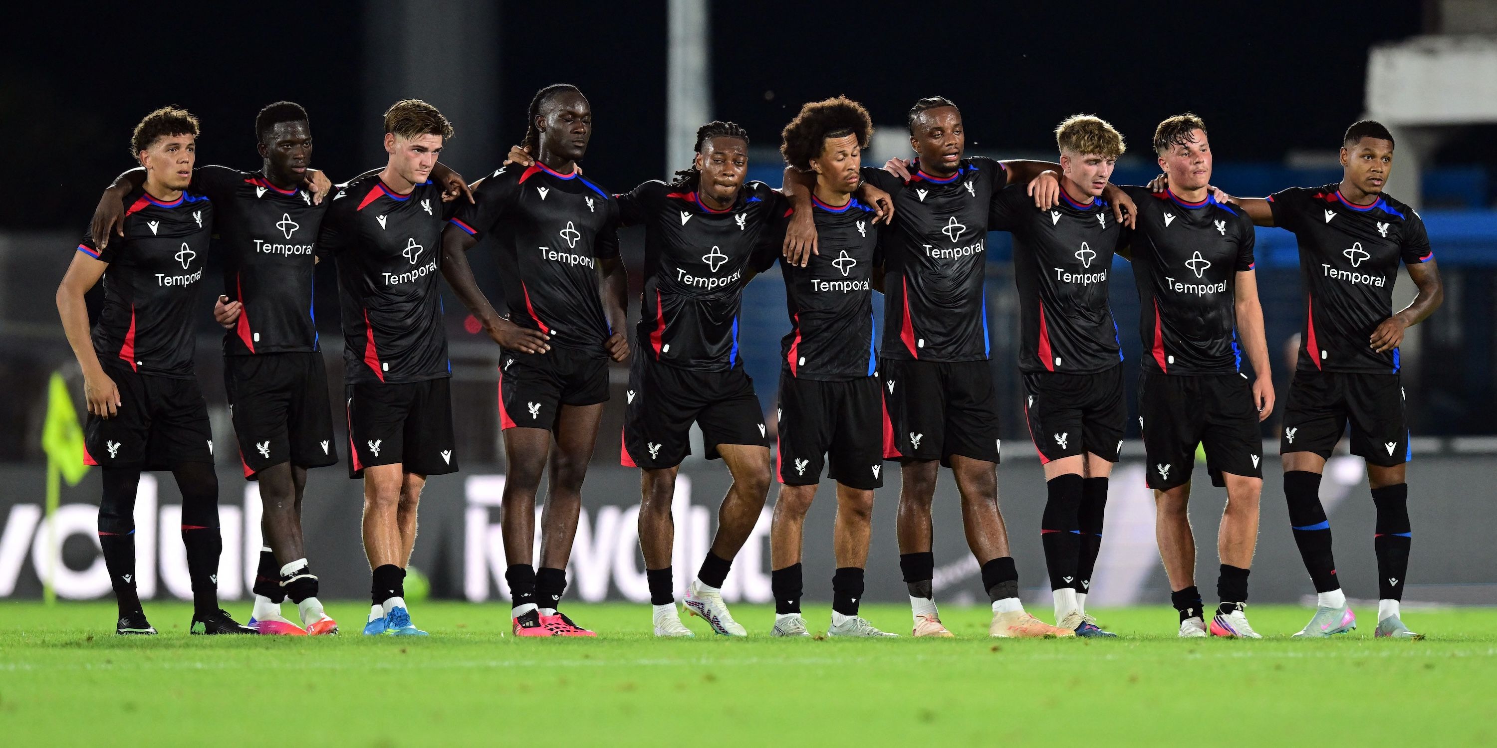 Crystal Palace players line up during a penalty shootout