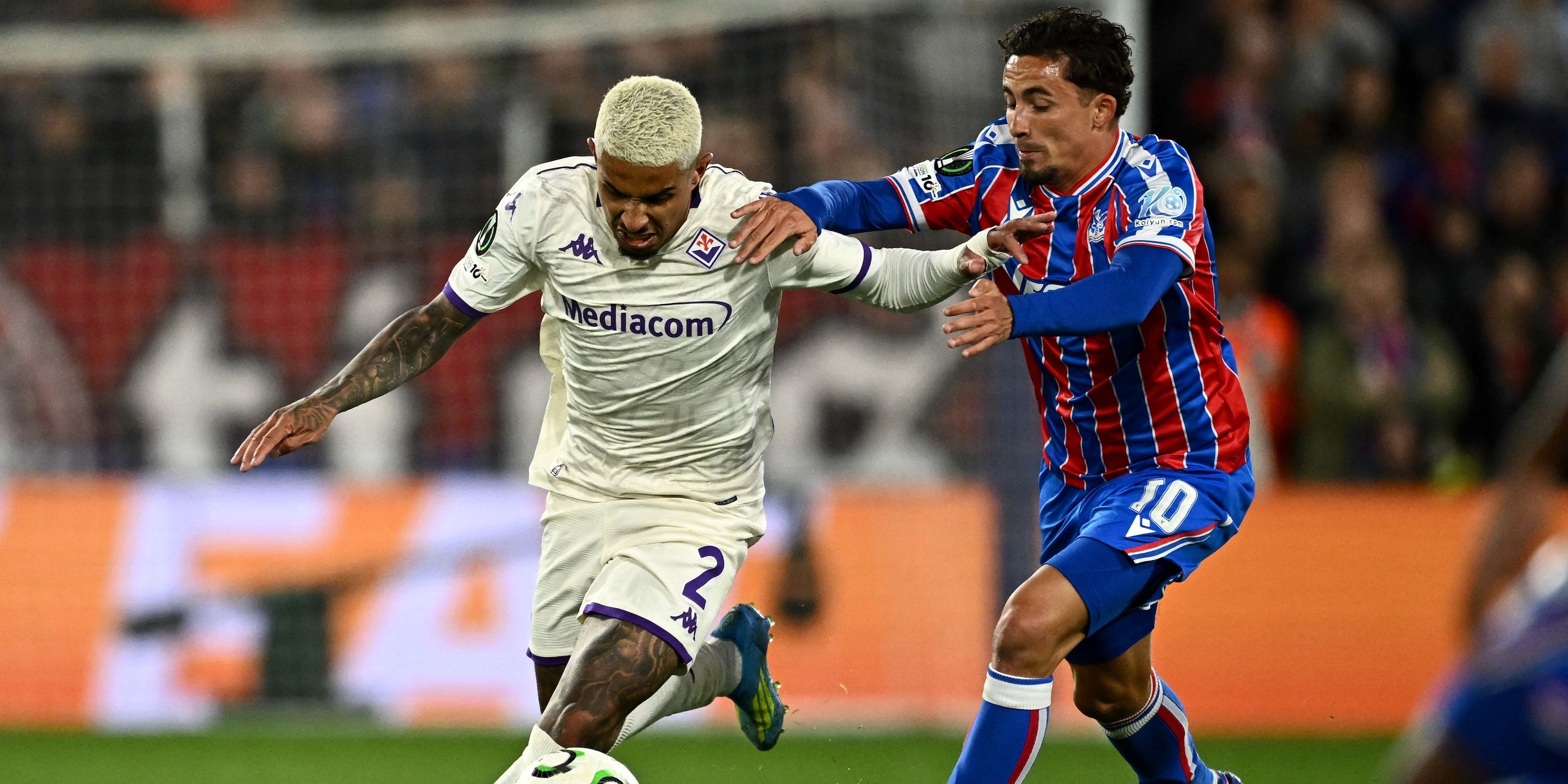 Fiorentina's Dodo in action with Crystal Palace's Yeremy Pino