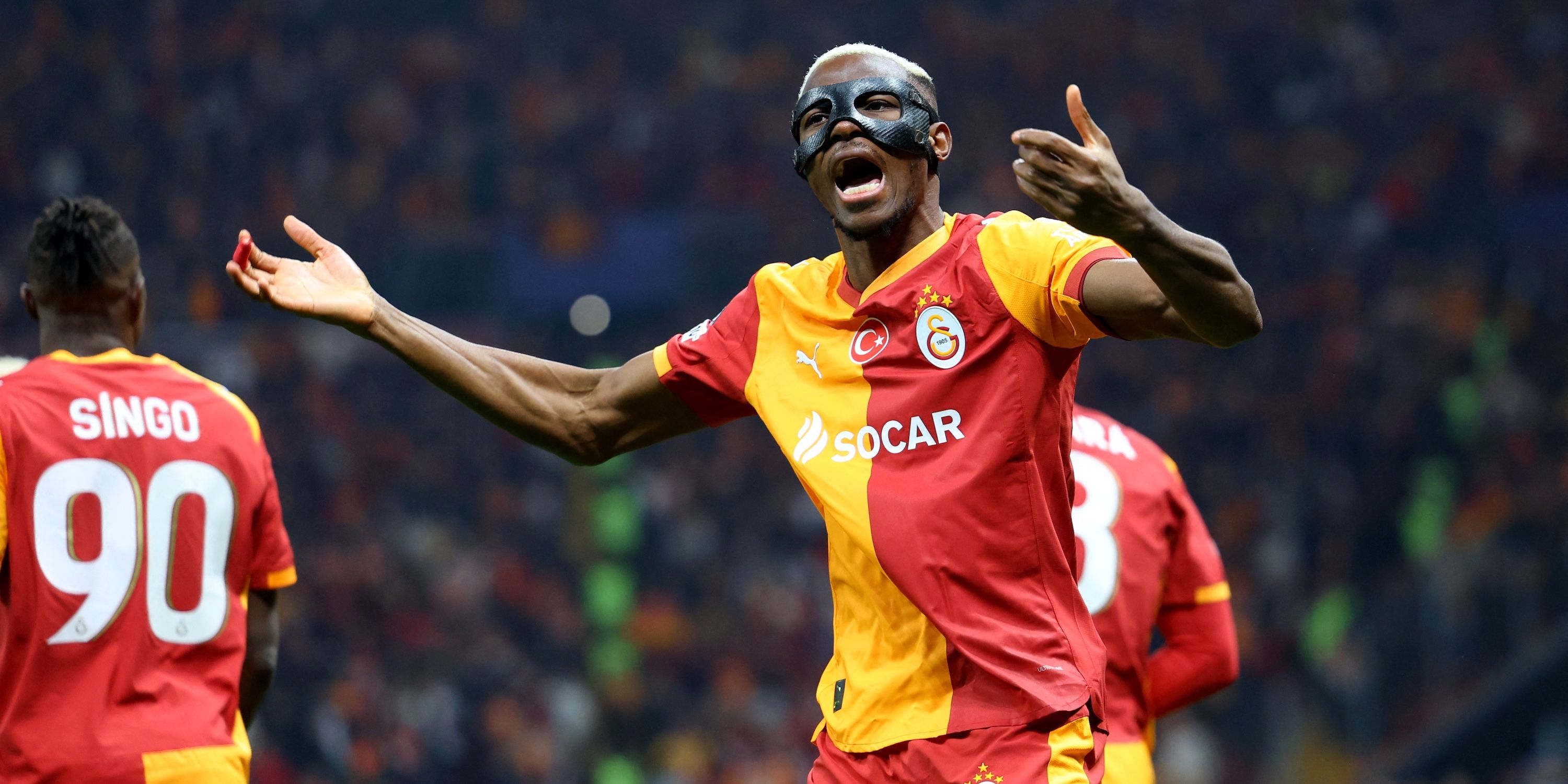 Galatasaray's Victor Osimhen reacts 