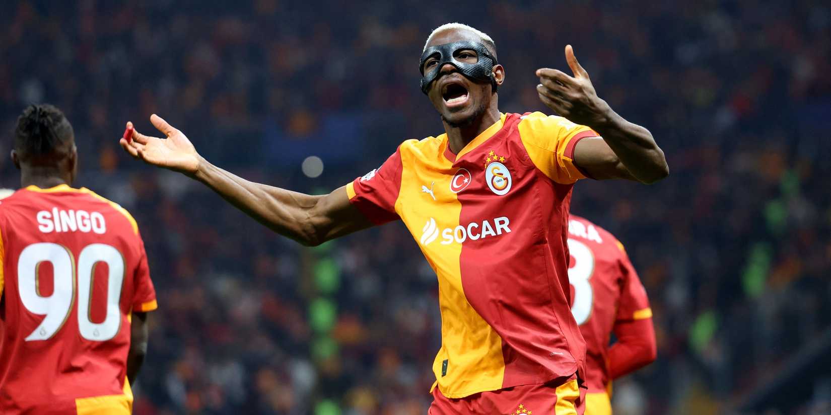 Galatasaray's Victor Osimhen reacts 