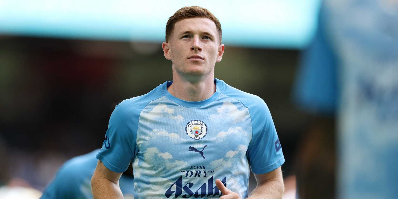 Manchester City's Elliot Anderson during the warm up before the match 