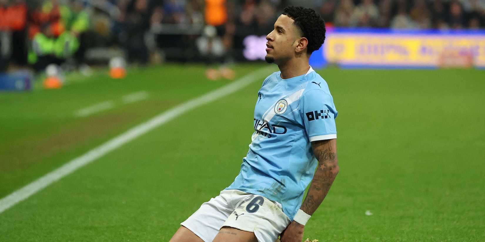 Manchester City's Savinho celebrates scoring their first goal