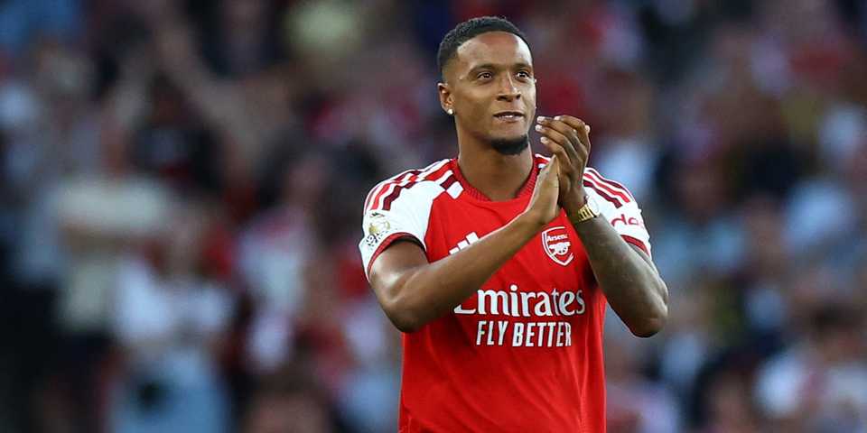 New signing Arsenal's Ezri Konsa is presented to the crowd inside the stadium before the match-1