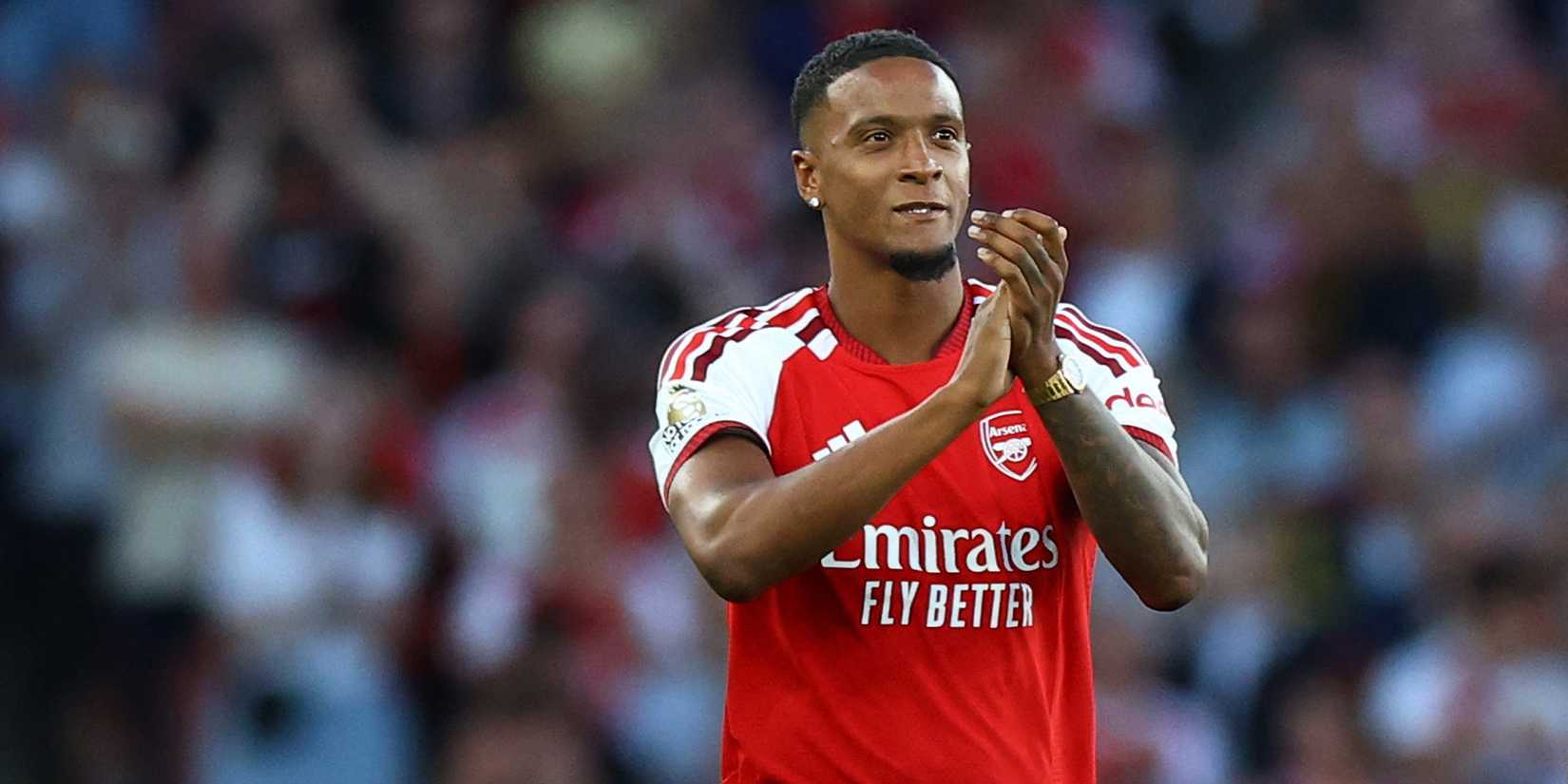 New signing Arsenal's Ezri Konsa is presented to the crowd inside the stadium before the match-1